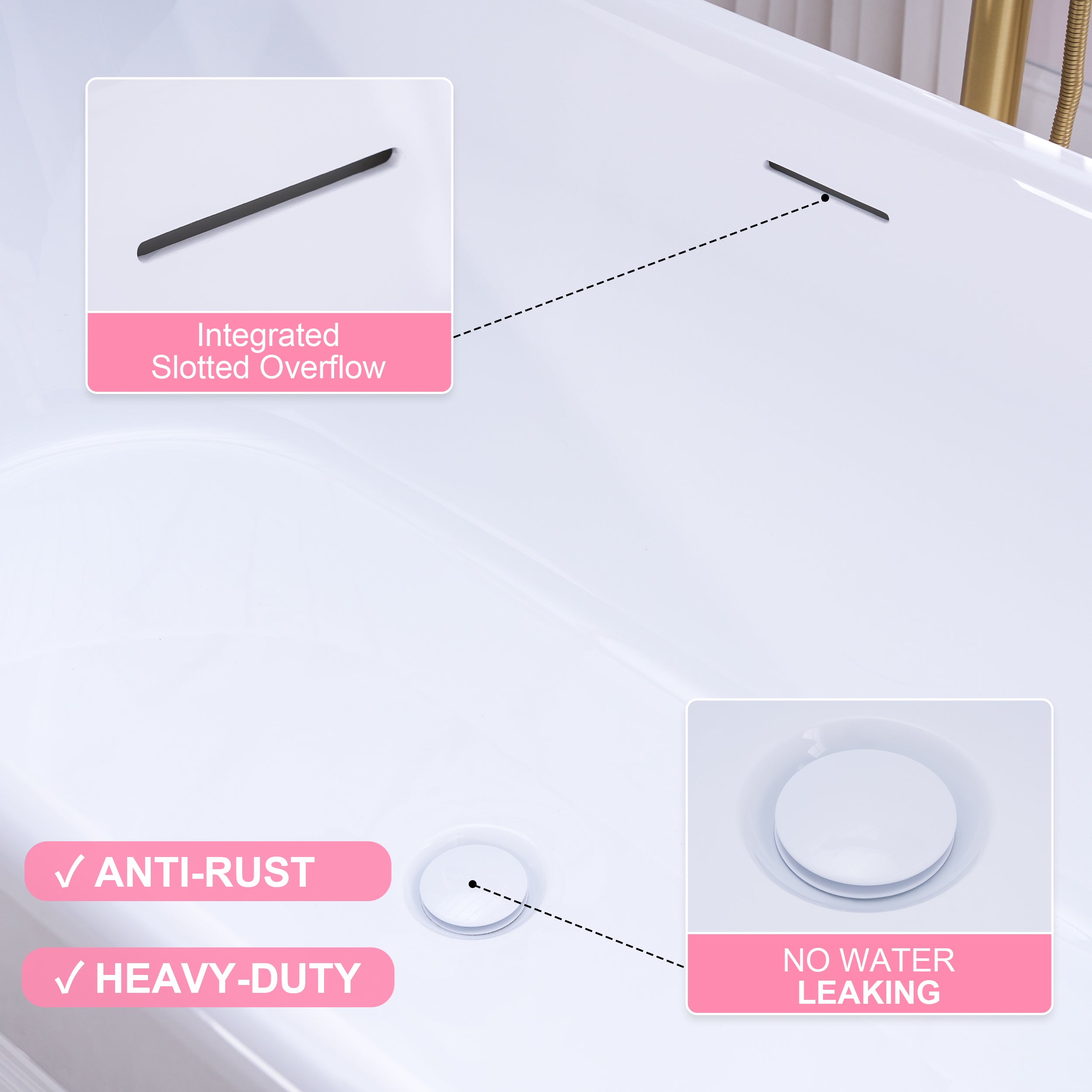 66" Freestanding Glossy White Acrylic Bathtub with Integrated Overflow