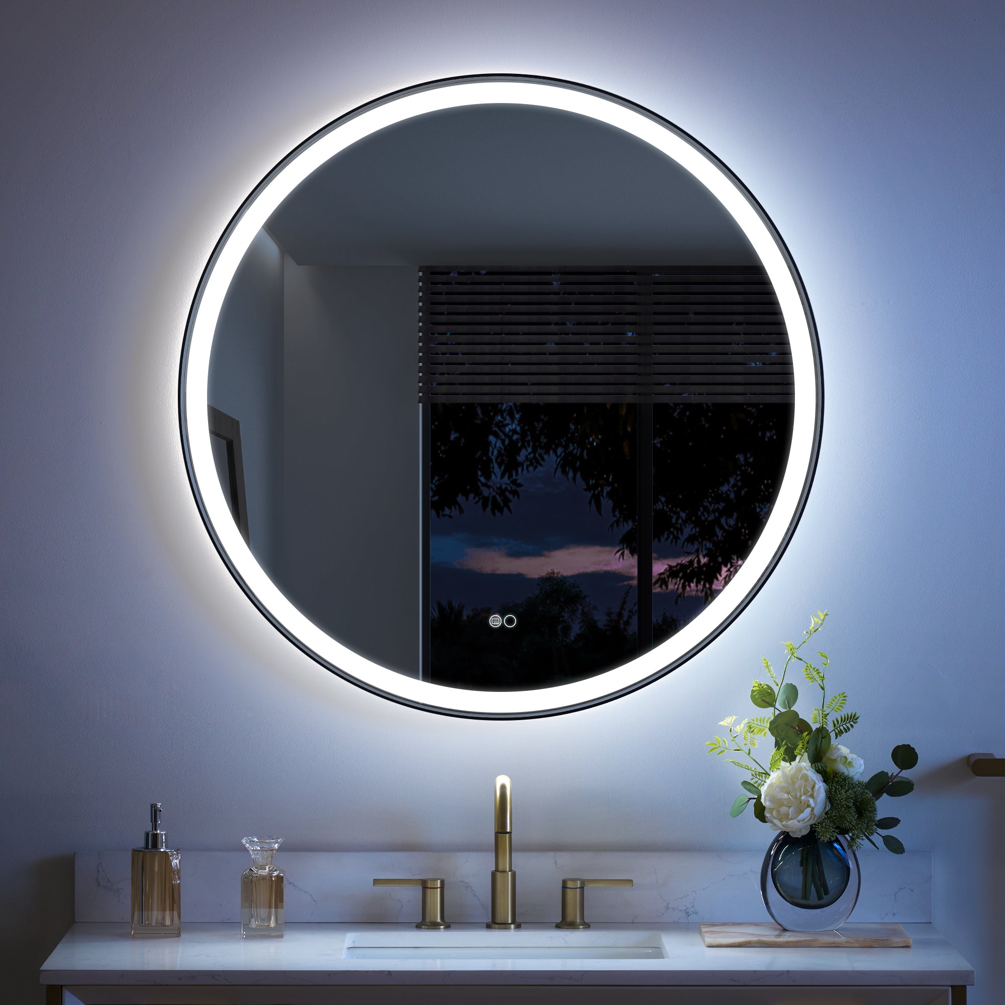 36 in. W x 36 in. H Framed Round LED Light Bathroom Vanity Mirror in Matte Black