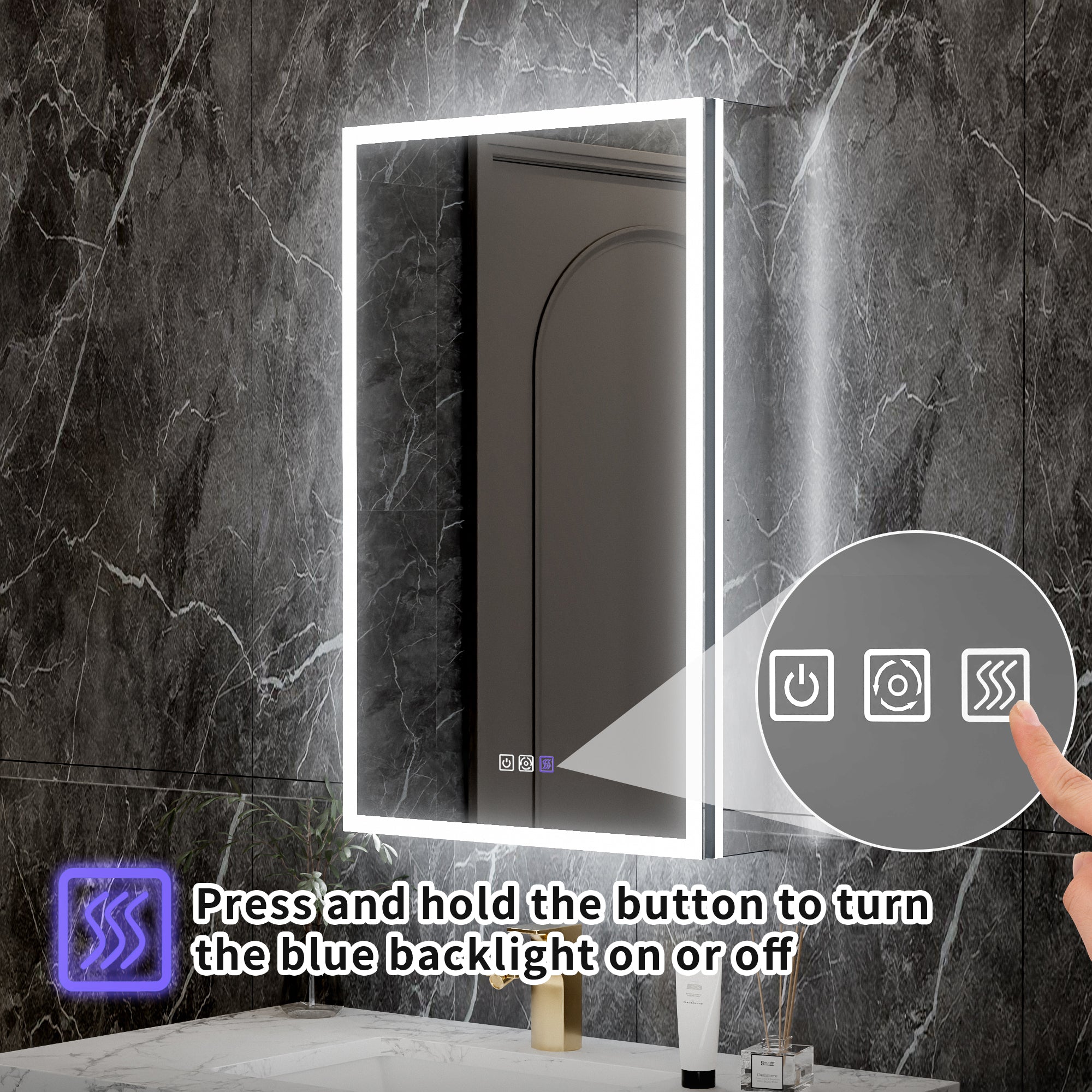 20 in. x 32 in. Recessed/Surface Mount Right LED Medicine Cabinet with 5X Magnifier Mirror, Aluminum Frame