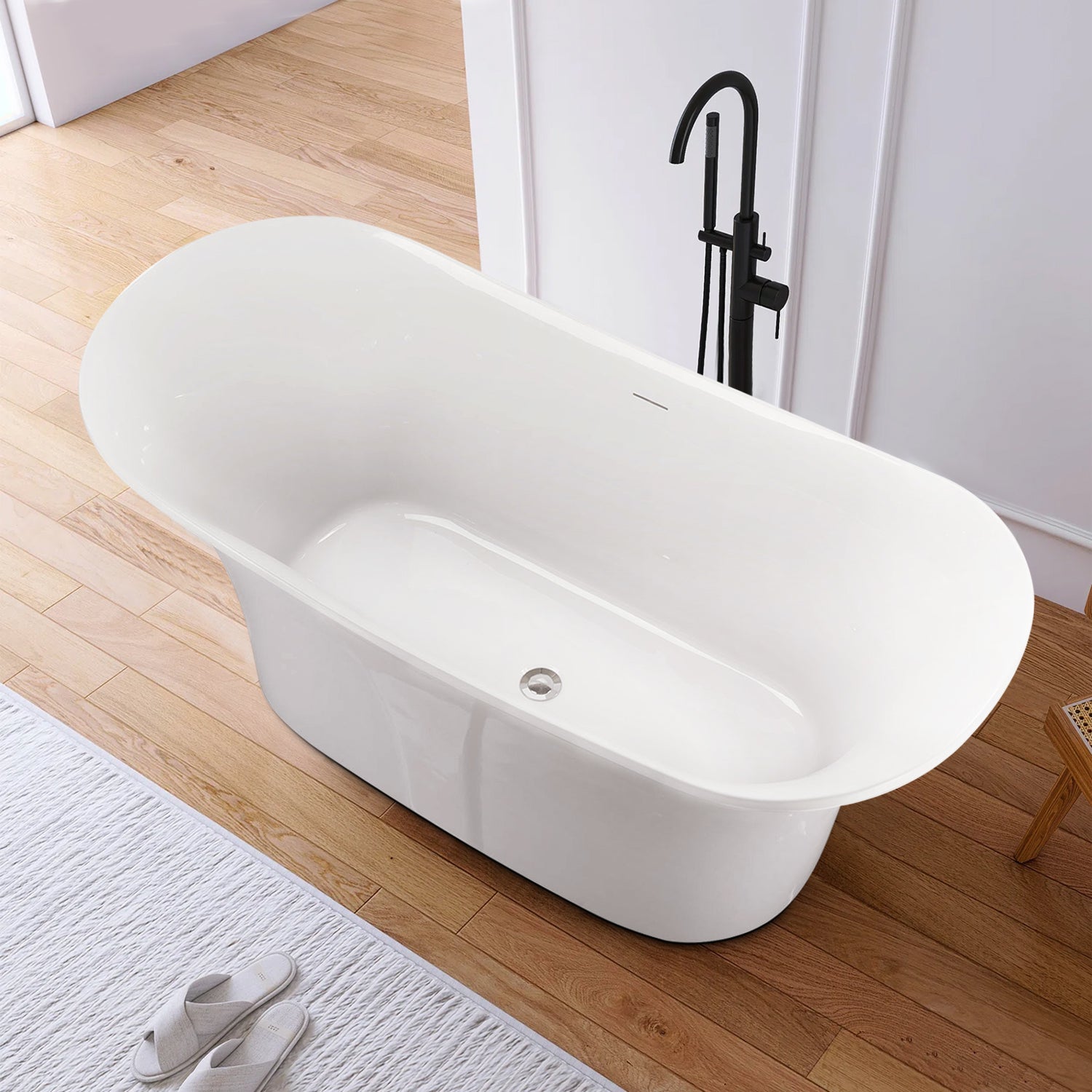 67" Acrylic Double Slipper Freestanding Flatbottom Non-Whirlpool Bathtub in White