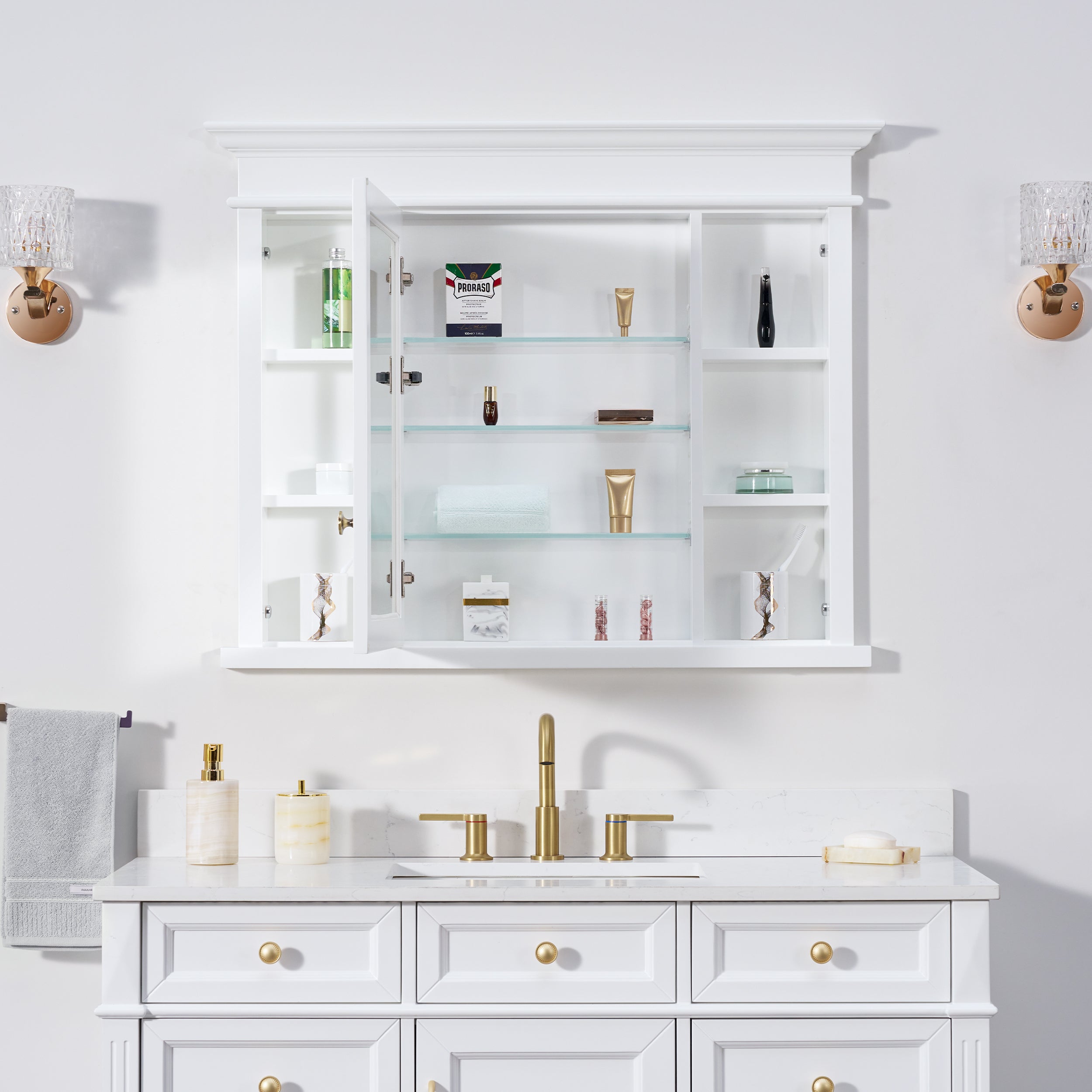 40 in.W x 32 in.H Recessed Bathroom Solid Wood Medicine Cabinet with Mirror in White