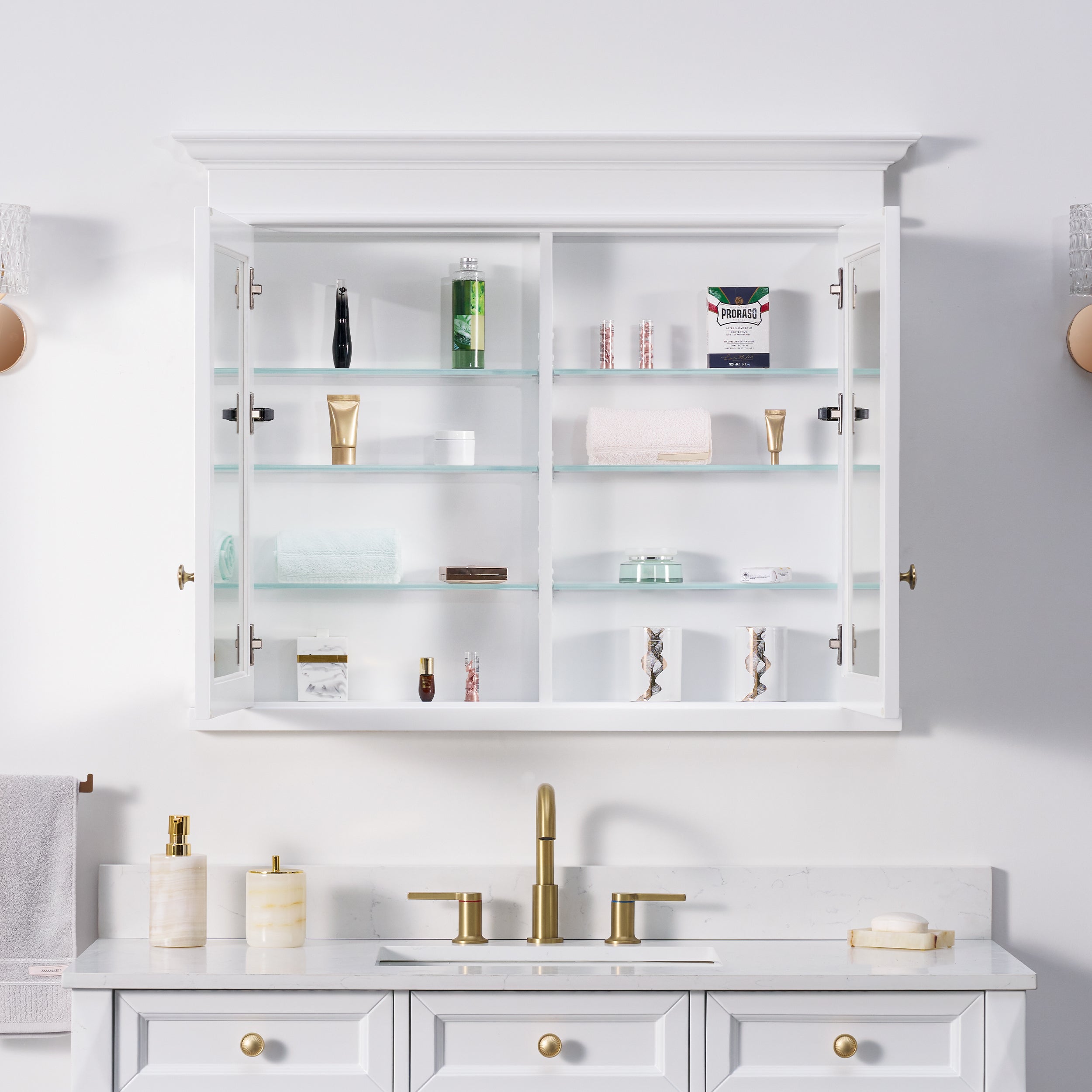 40 in.W x 32 in.H Recessed Solid Wood Medicine Cabinet with 6 Adjustable Glass Shelves