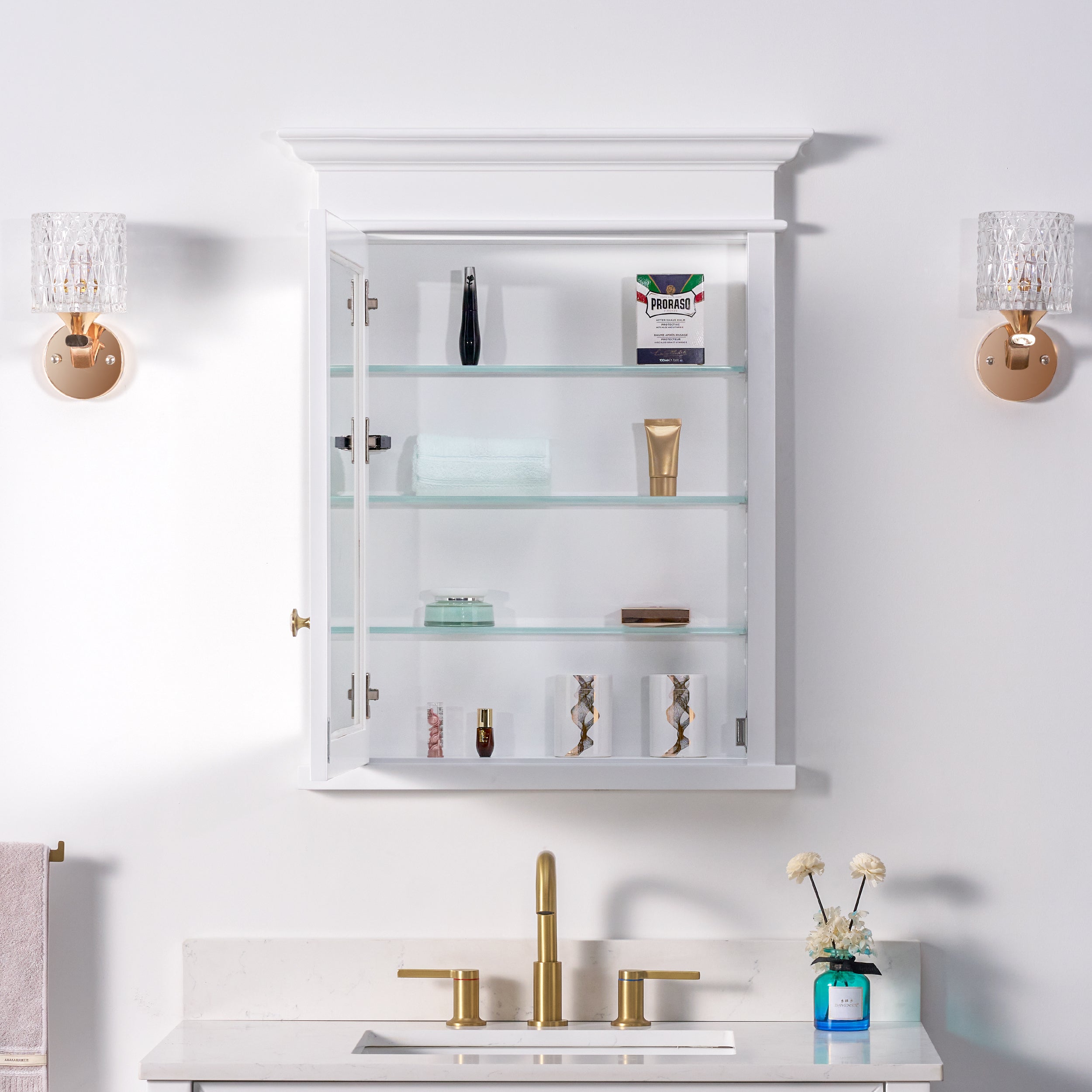 26 in.W x 32 in.H Solid Wood Recessed Bathroom Medicine Cabinet with Mirror in White