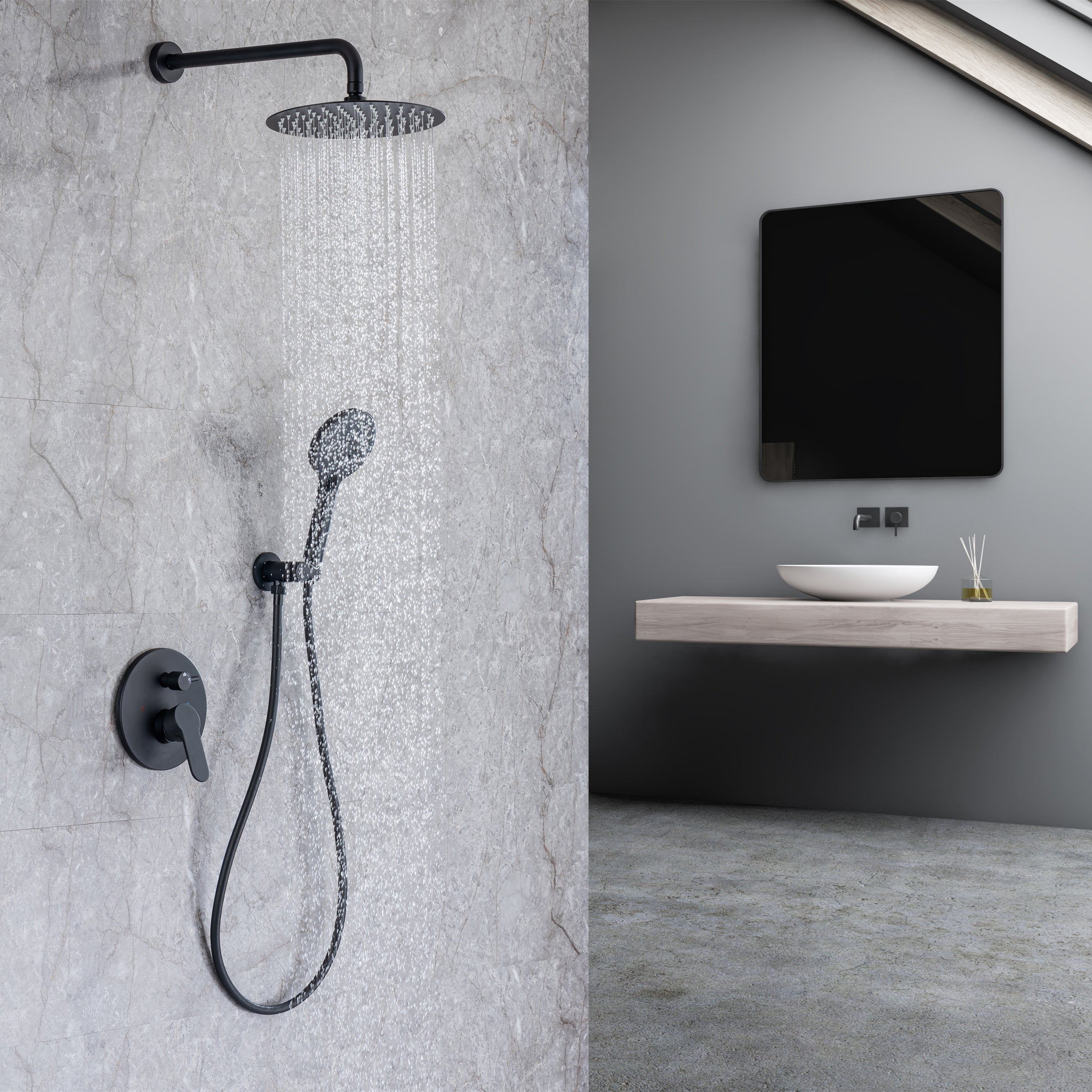 Single-Handle 1-Spray Round High Pressure Shower Faucet with 10 in. Shower Head