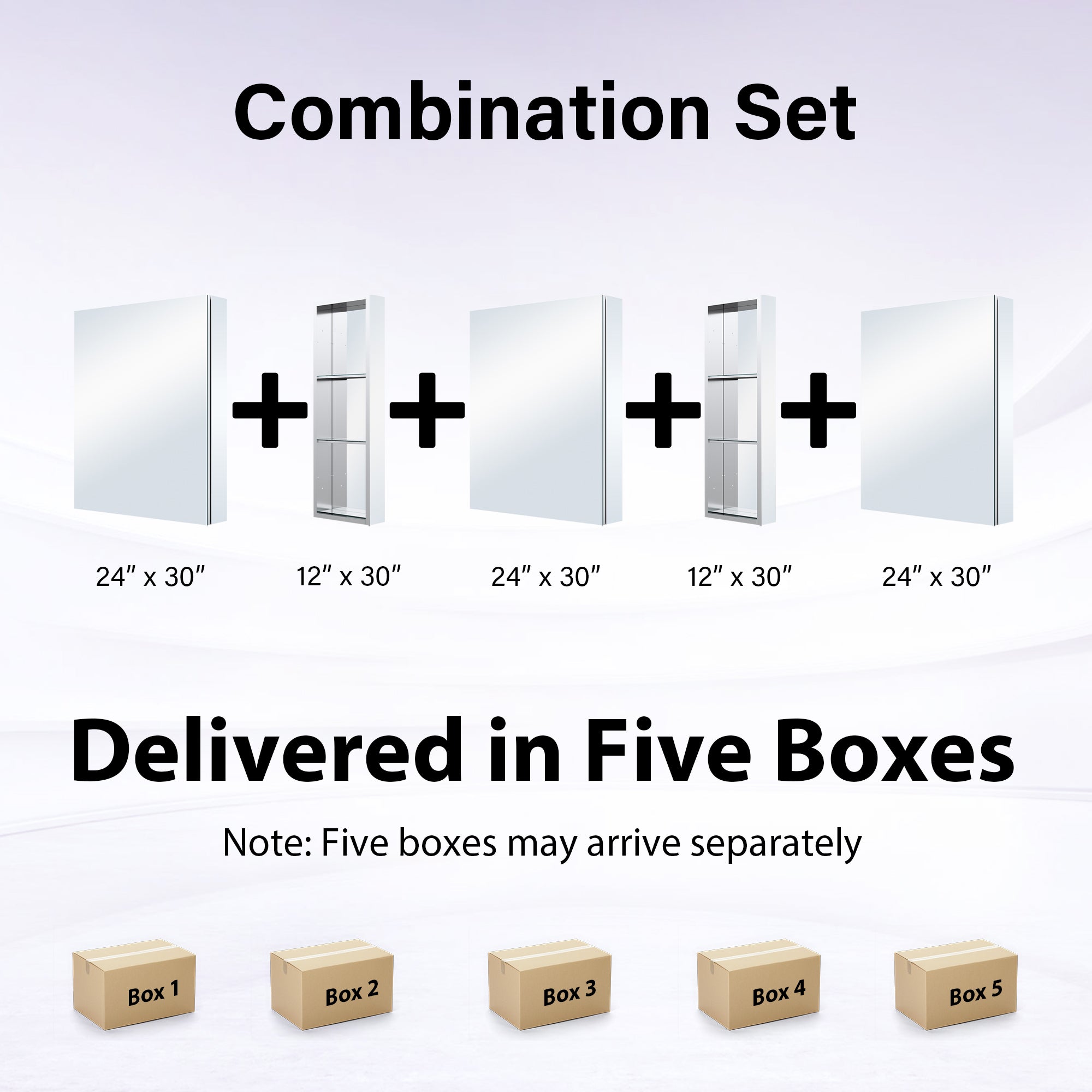 96 in. ×30 in. Aluminum Bathroom Medicine Cabinet and Open Shelf Set, Recessed or Surface Mount