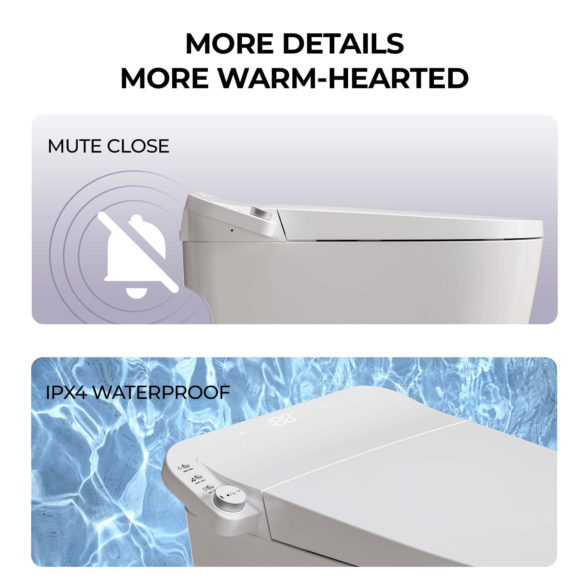 Smart Bidet Toilet in White with One-Click Knob, Foot Sensor Function, Auto Flush, LED Display