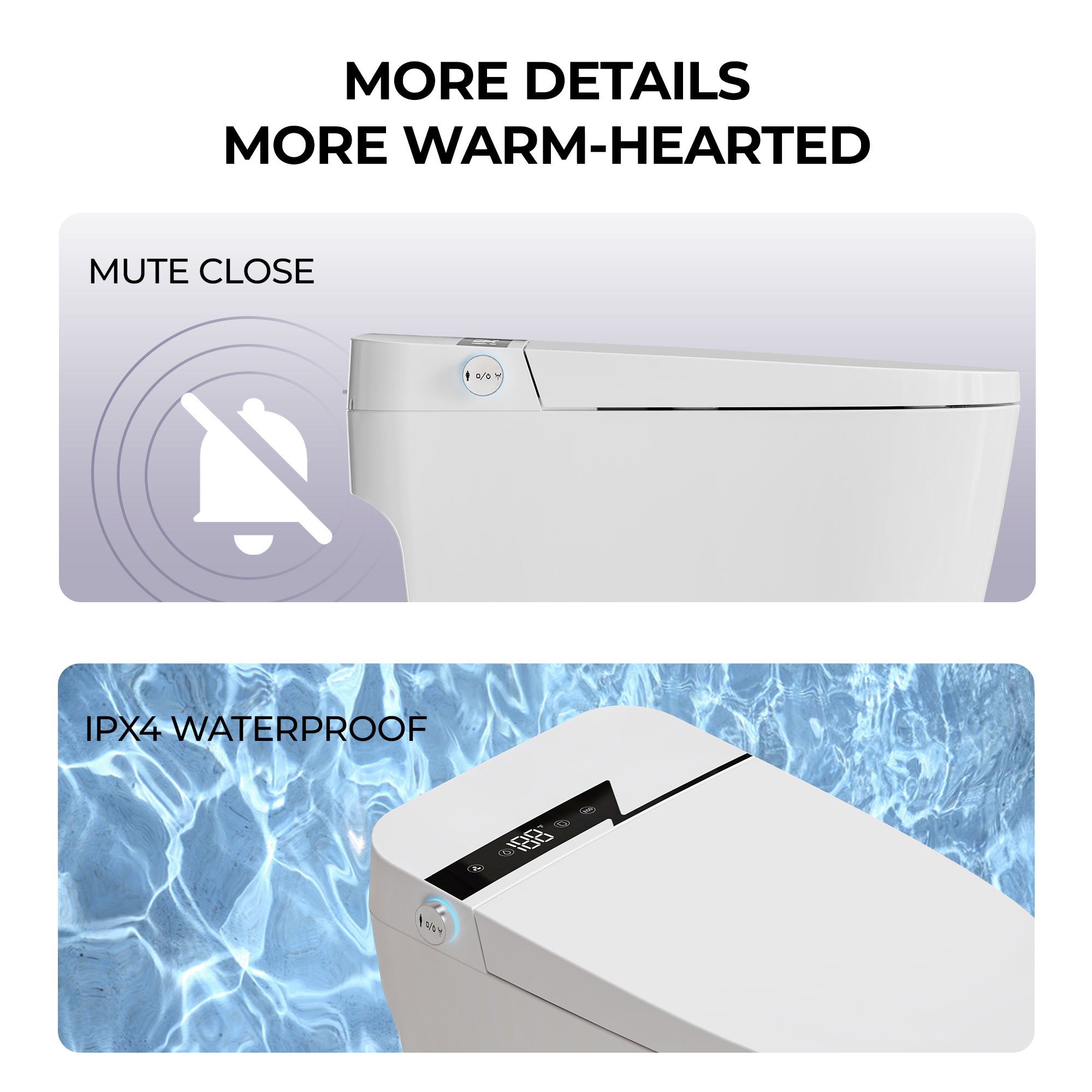 Smart Bidet Toilet with One-Click Knob, Foot Sensor Function, Auto Flush, LED Display in White