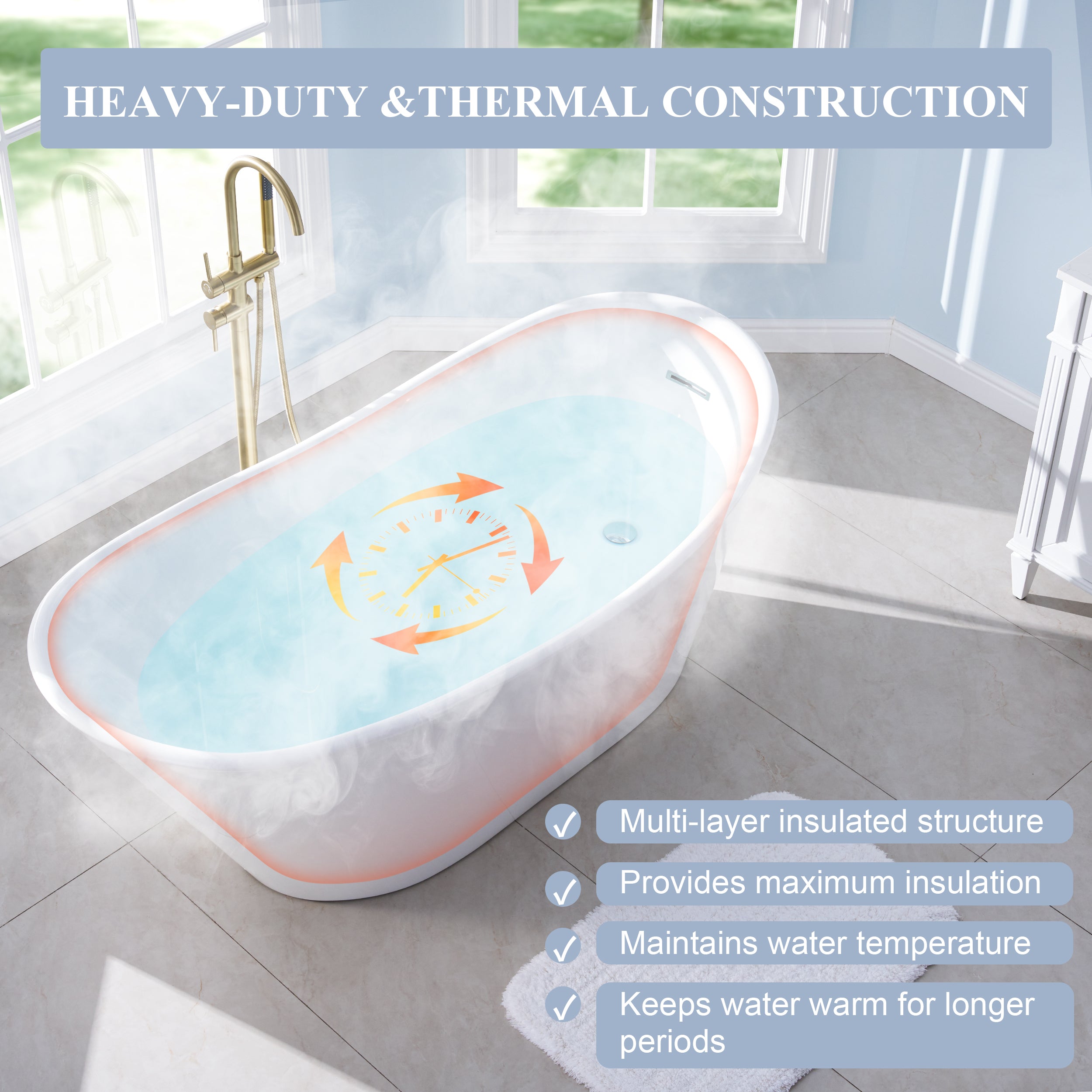 67" Luxury Acrylic Freestanding Flatbottom Bathtub in White