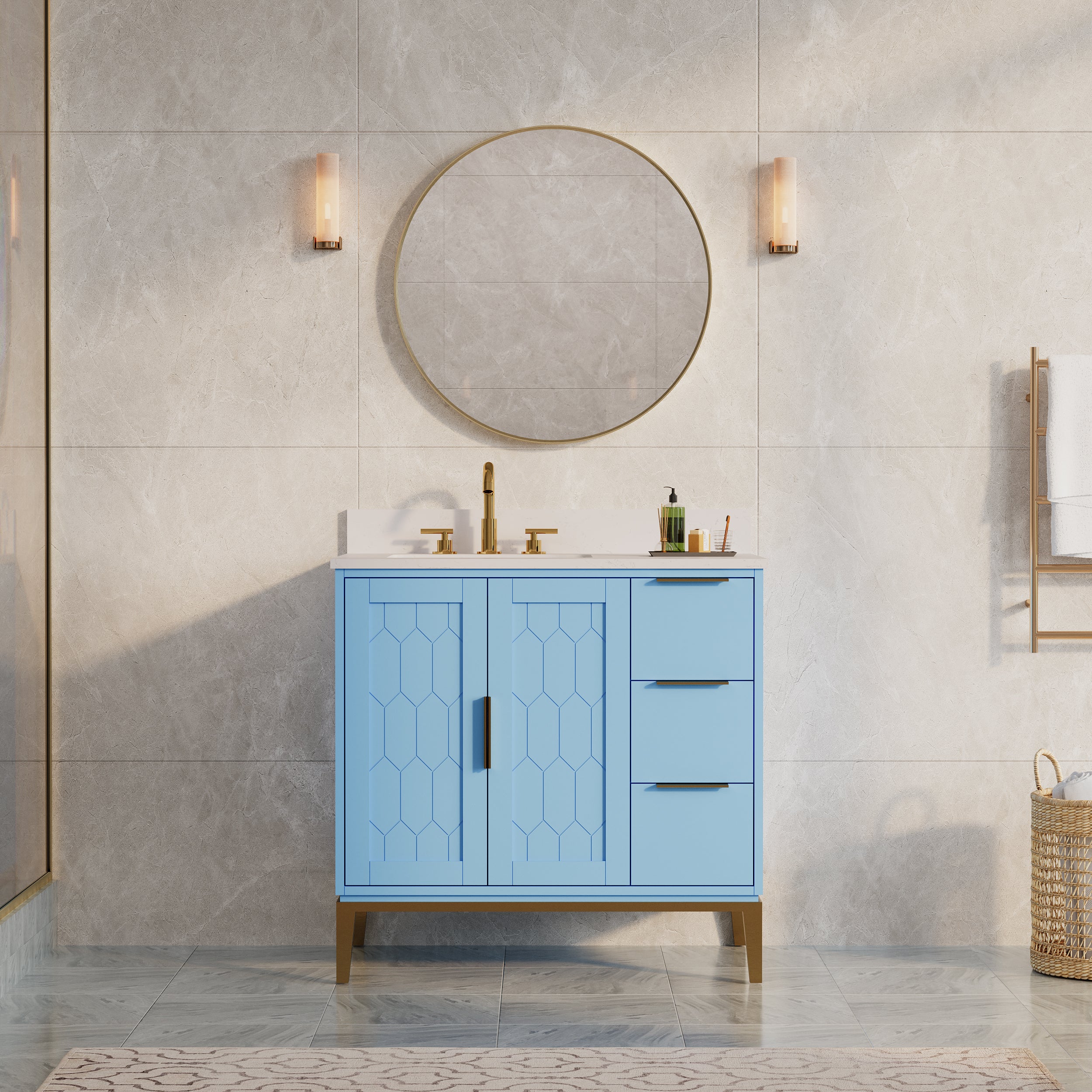 28 in. W x 28 in. H Modern Bathroom Mirror Round Framed Aluminum Wall Mirror Brushed Gold