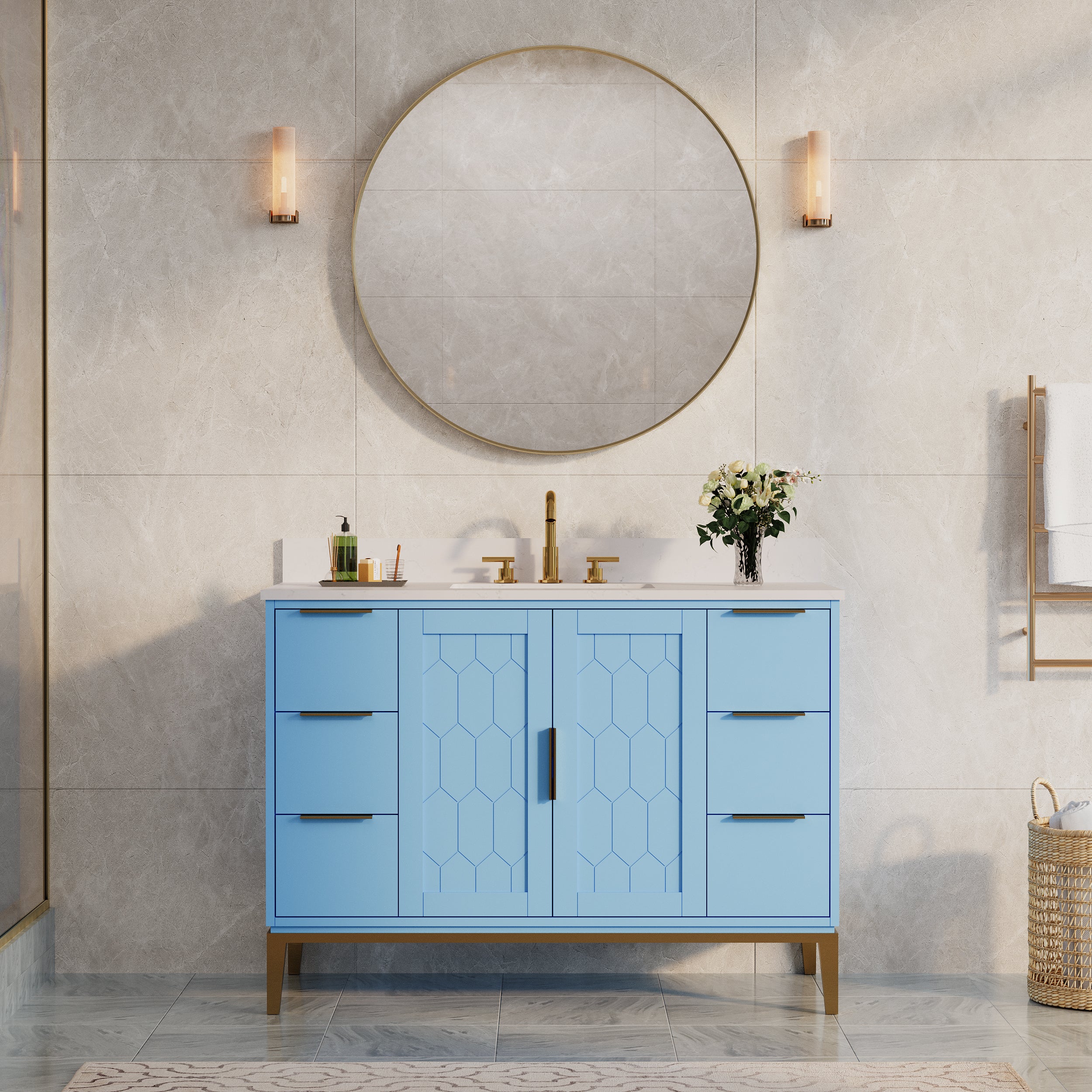 36 in. W x 36 in. H Modern Bathroom Mirror Round Framed Aluminum Wall Mirror Brushed Gold