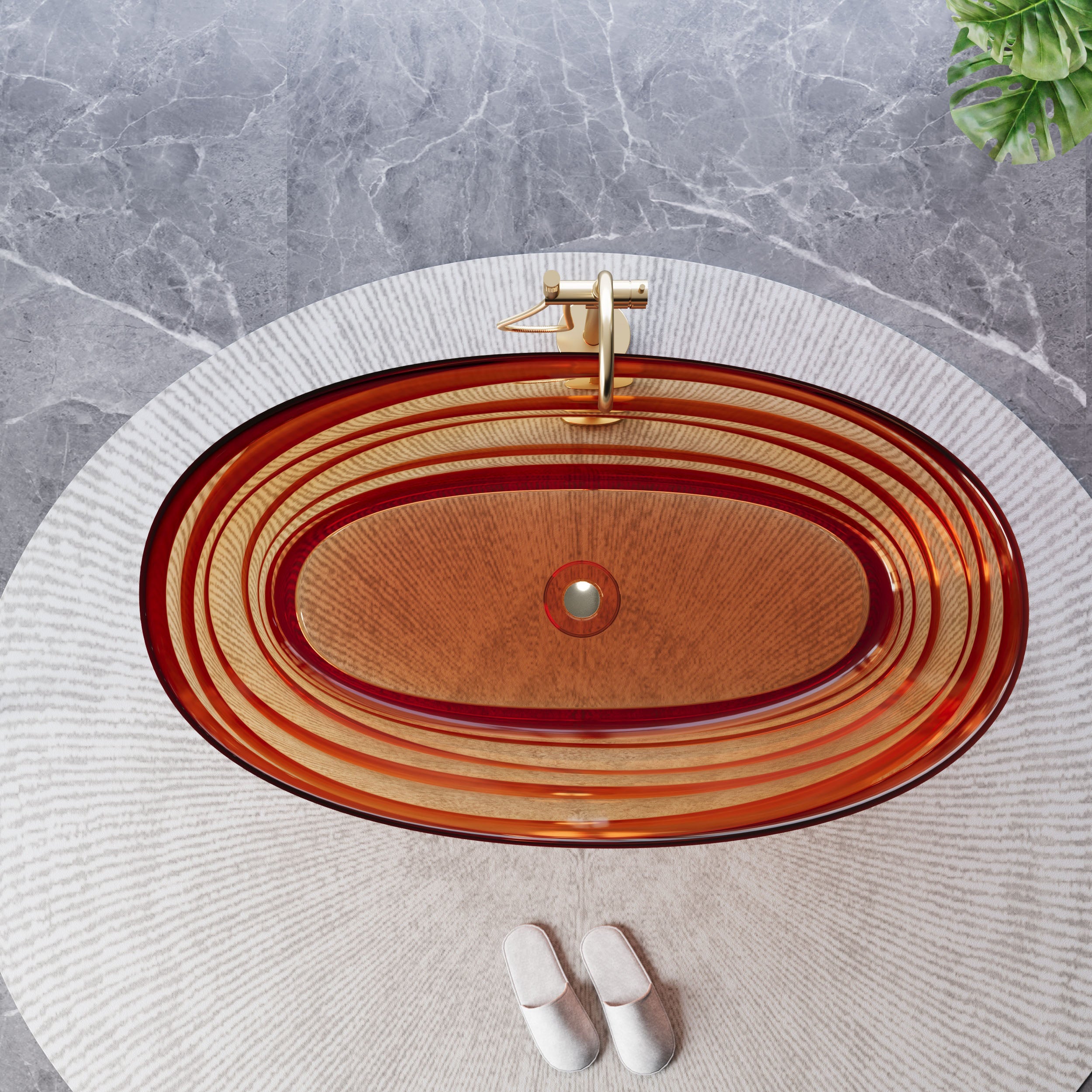 62" Pure Resin Transparent Freestanding Bathtub with Drain, Transparent Champagne