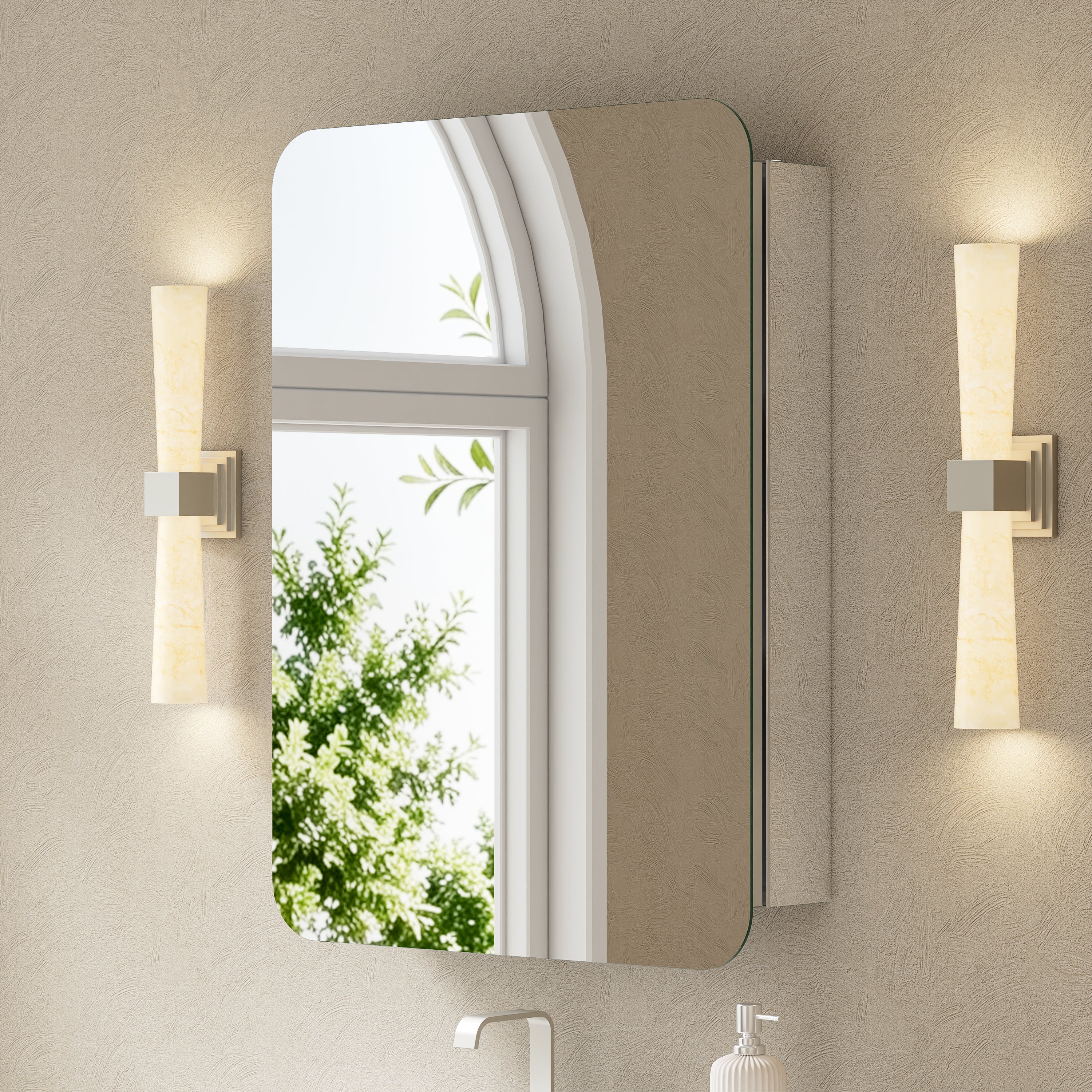 24 in. × 32 in. Aluminum Mirror Medicine Cabinet with Reversible Door Swing, Recessed or Surface Mount, Adjustable Shelves