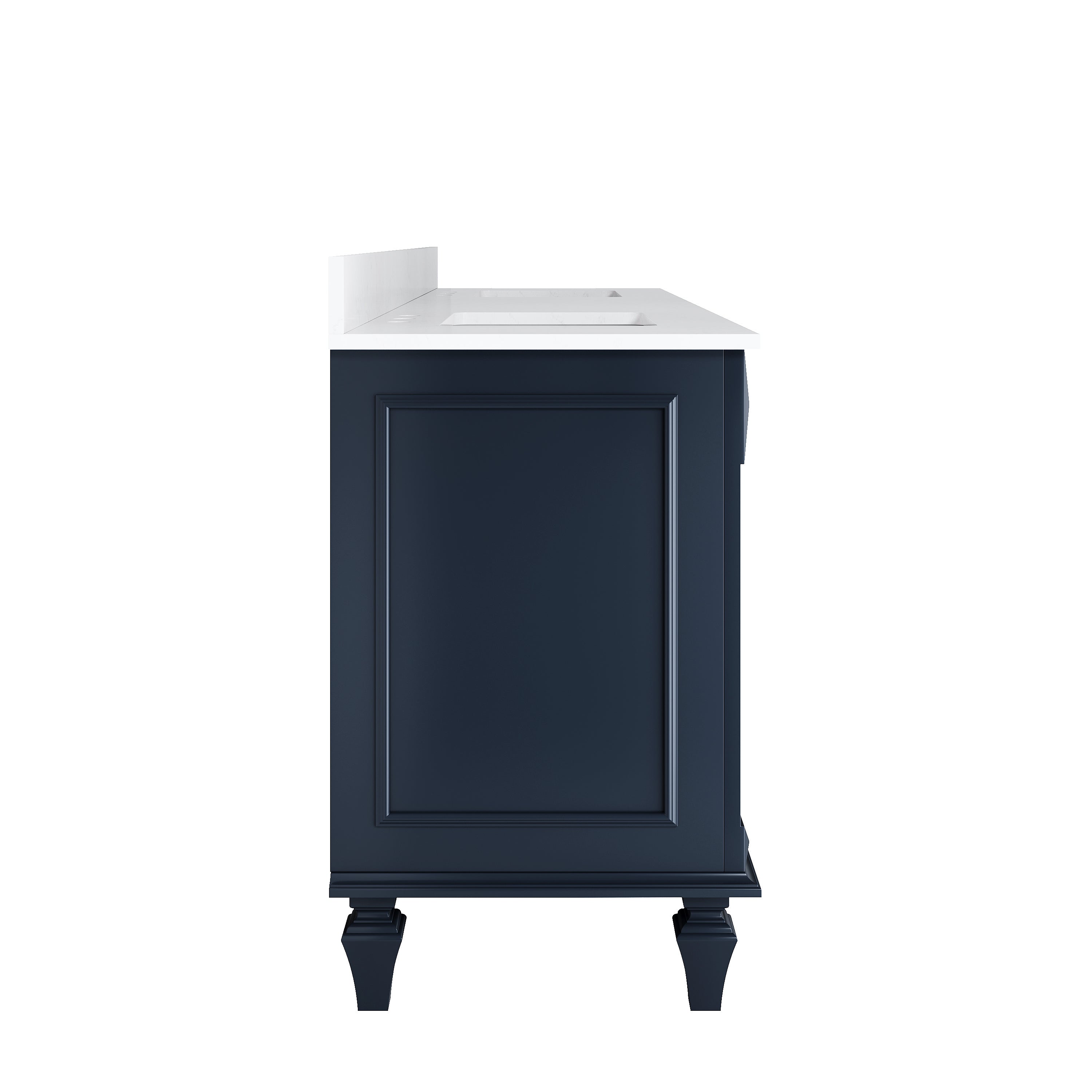 80 in. Freestanding Solid Wood Bathroom Vanity with Carrara White Quartz Countertop, Navy Blue