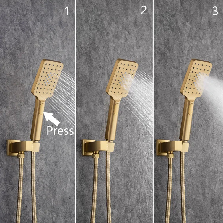 10 in. Ceiling Mount Rain Dual Shower Heads with Handheld Shower in Brushed Gold
