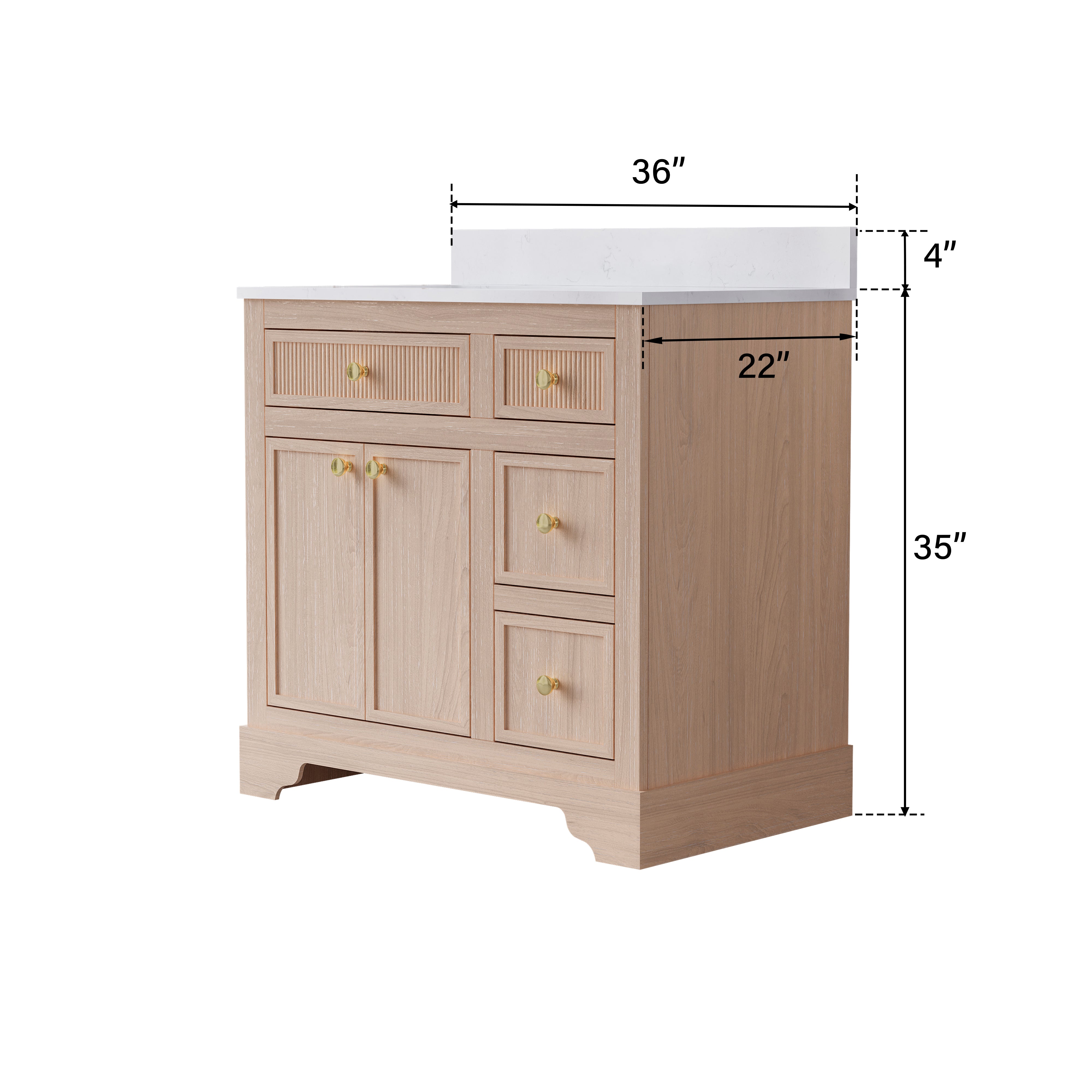 36-Inch Freestanding Bathroom Vanity with Carrera White Top Sink-LIGHT WOOD