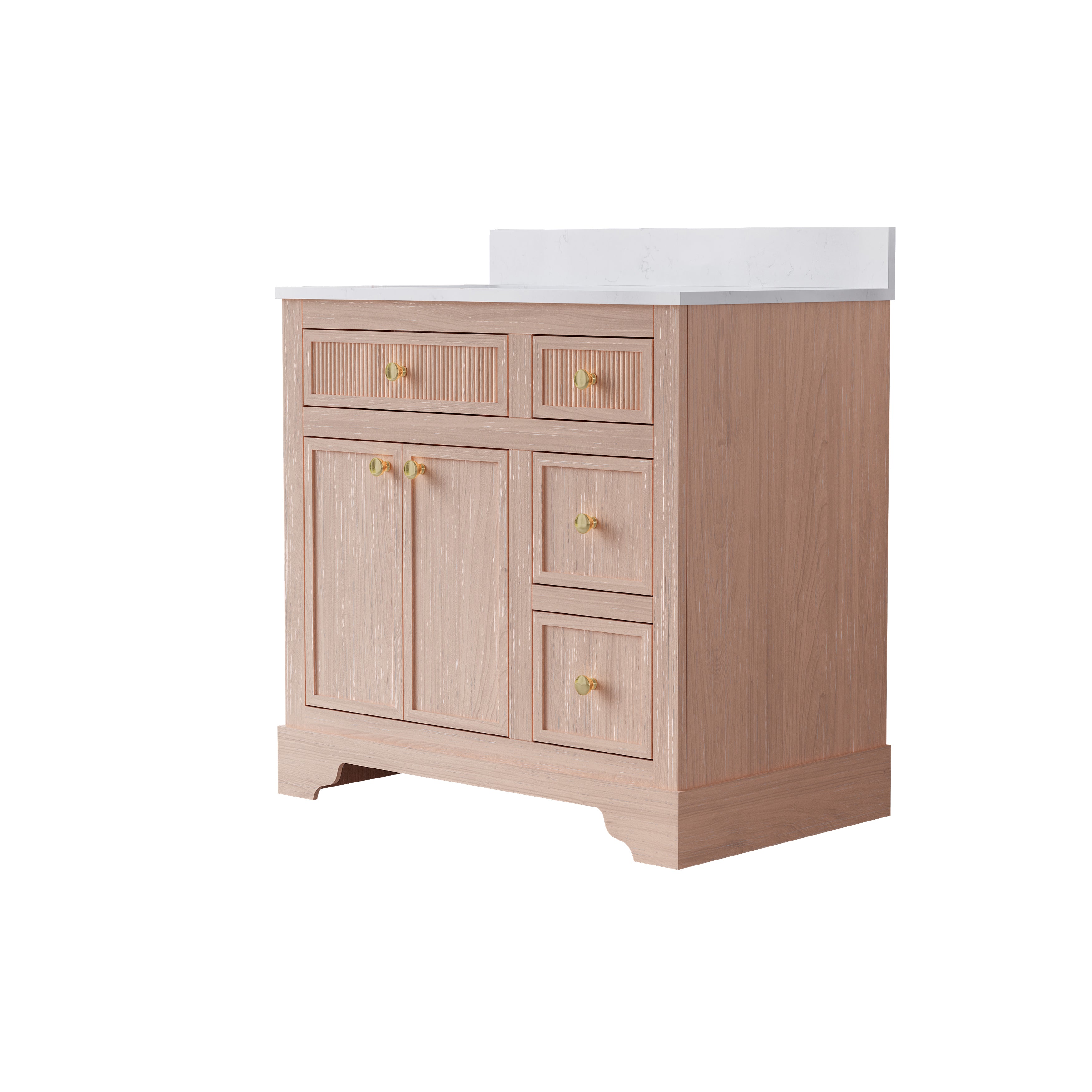 36-Inch Freestanding Bathroom Vanity with Carrera White Top Sink-LIGHT WOOD