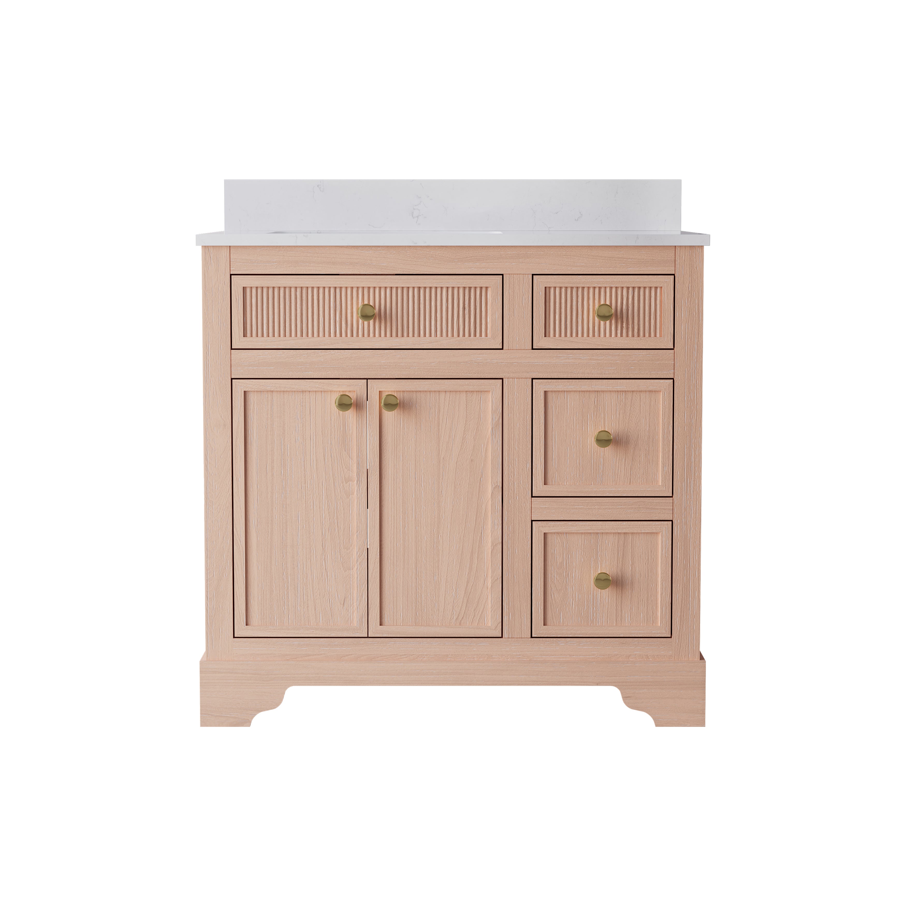 36-Inch Freestanding Bathroom Vanity with Carrera White Top Sink-LIGHT WOOD