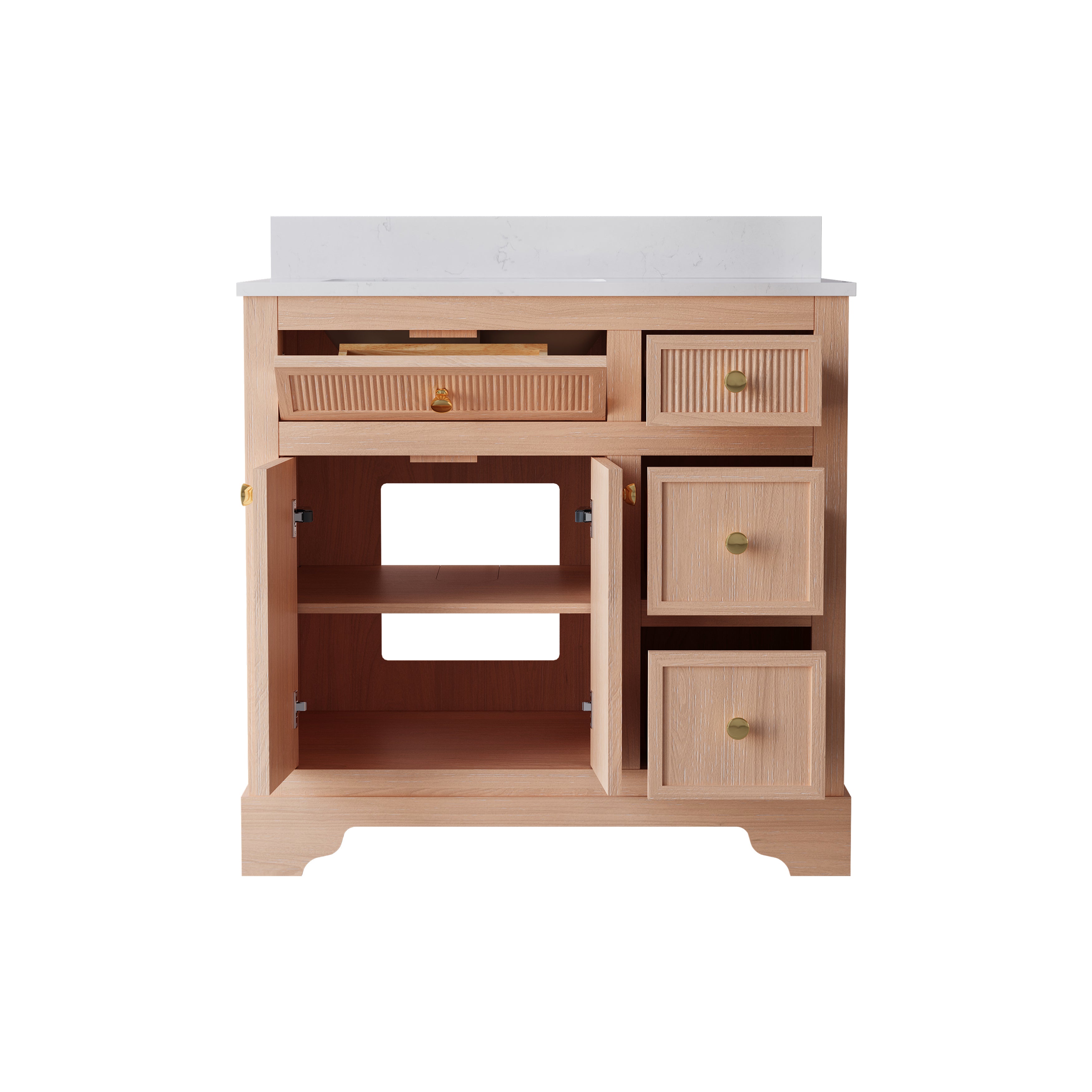 36-Inch Freestanding Bathroom Vanity with Carrera White Top Sink-LIGHT WOOD
