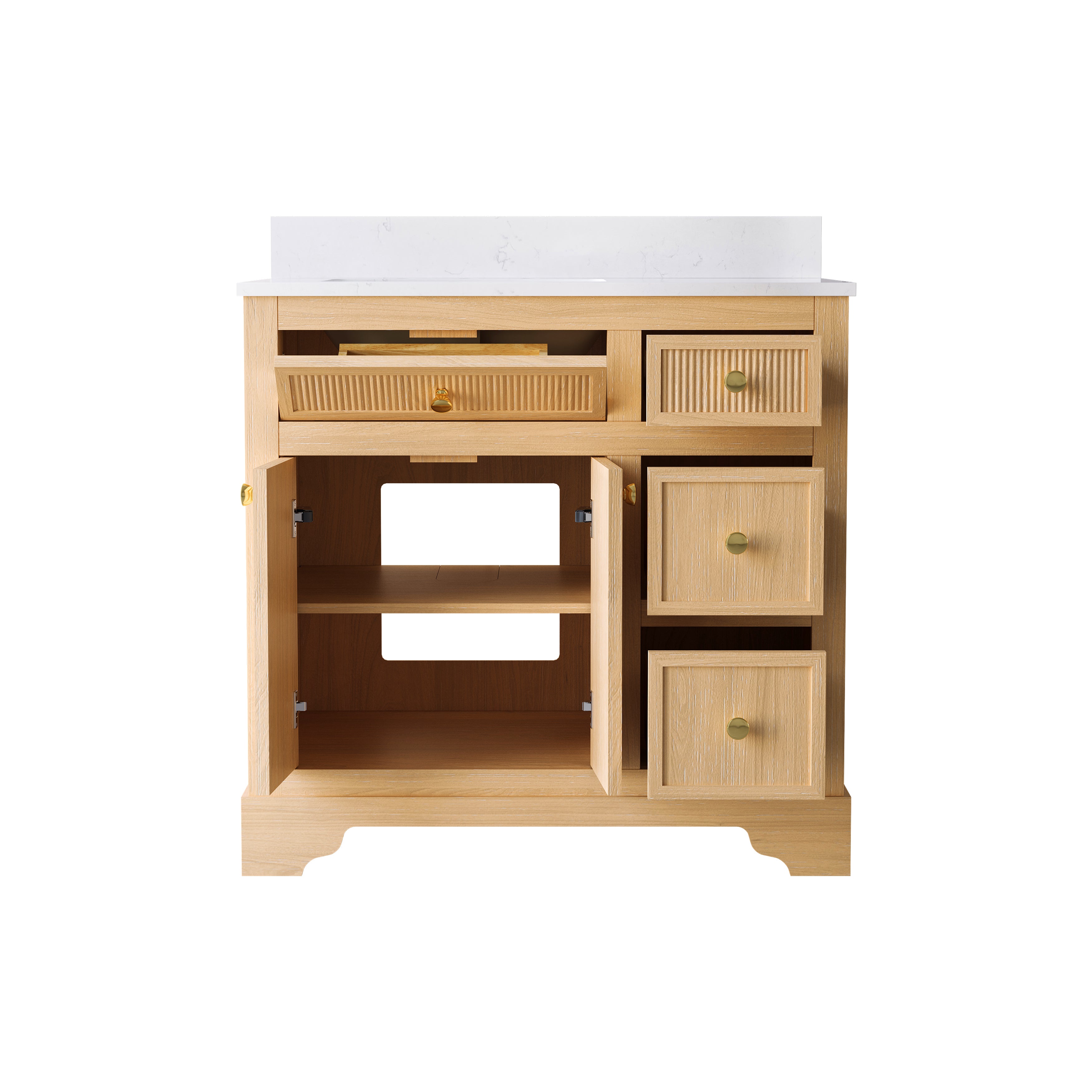 36-Inch Freestanding Bathroom Vanity with Carrara White Quartz Top Sink