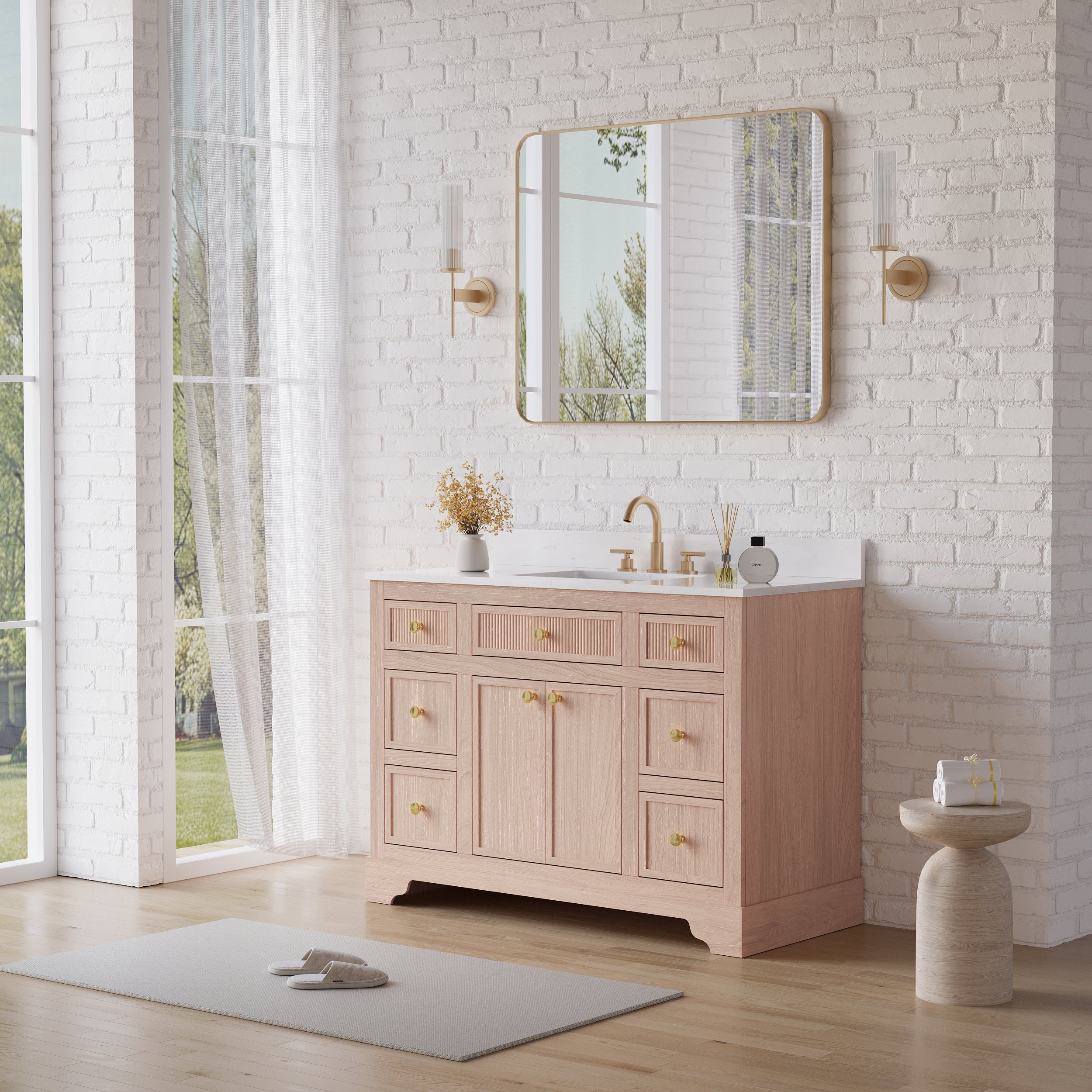 48-Inch Light Wood Freestanding Bathroom Vanity with Carrera White Top Sink