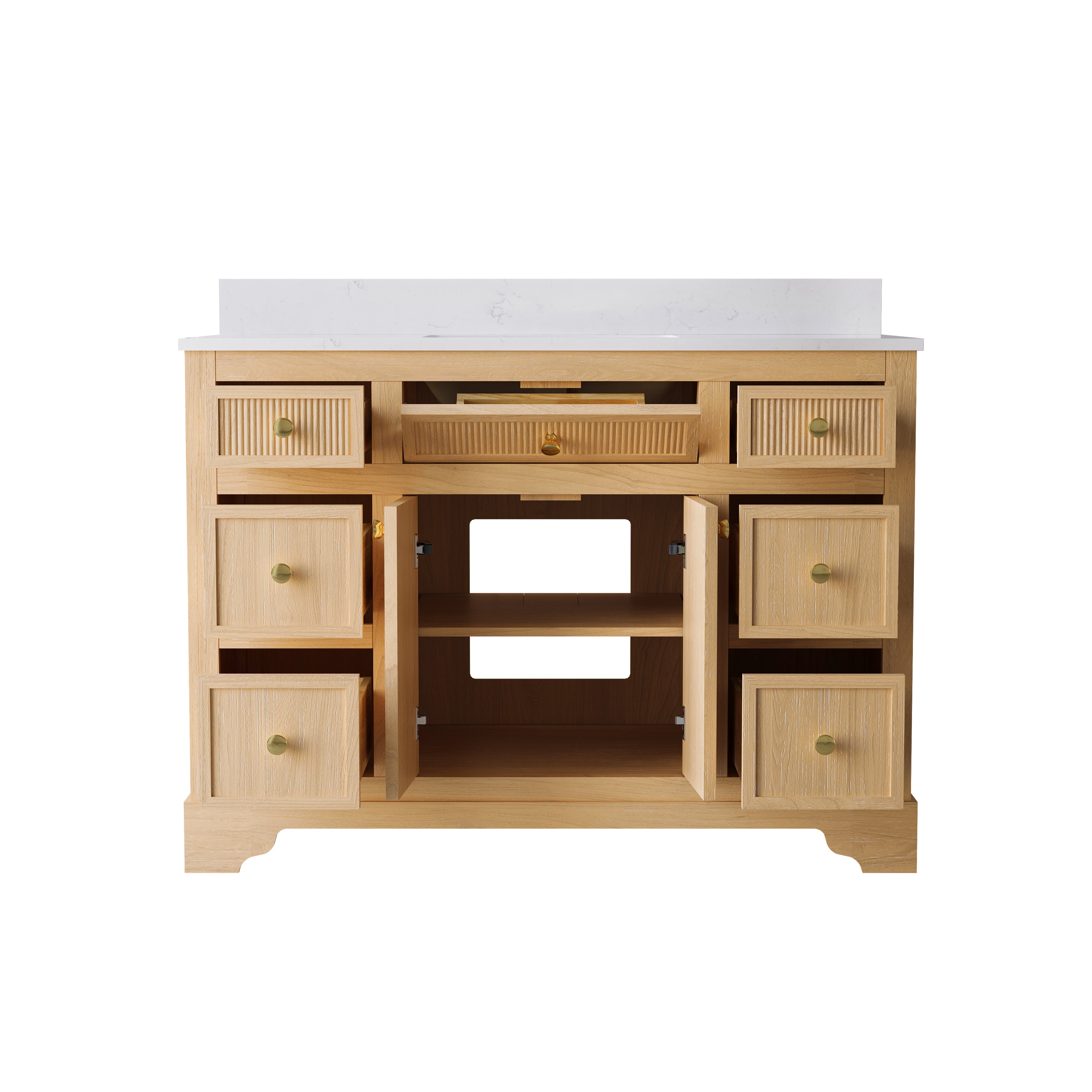 48-Inch Light Wood Freestanding Bathroom Vanity with Carrara White Quartz Top Sink