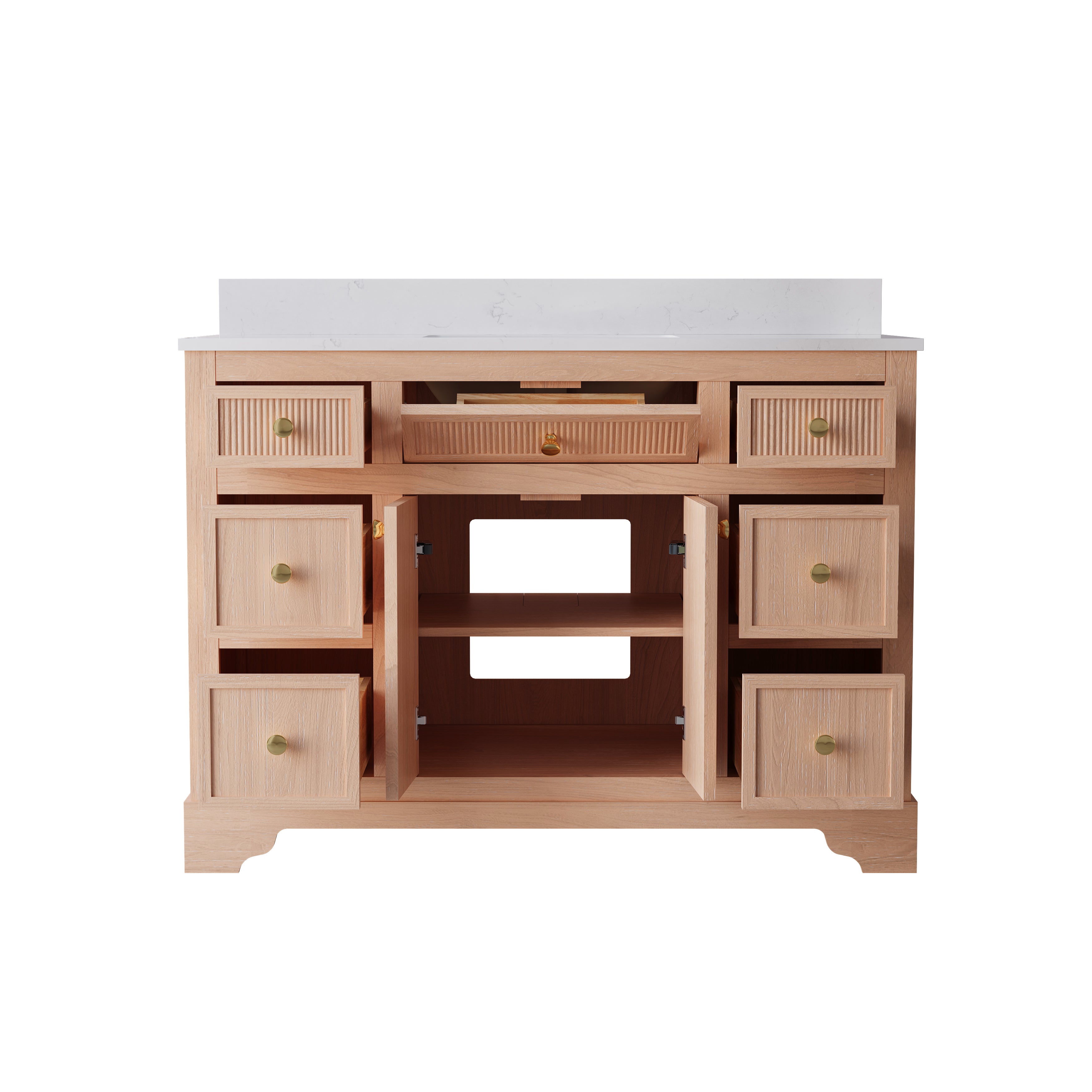 48-Inch Light Wood Freestanding Bathroom Vanity with Carrera White Top Sink