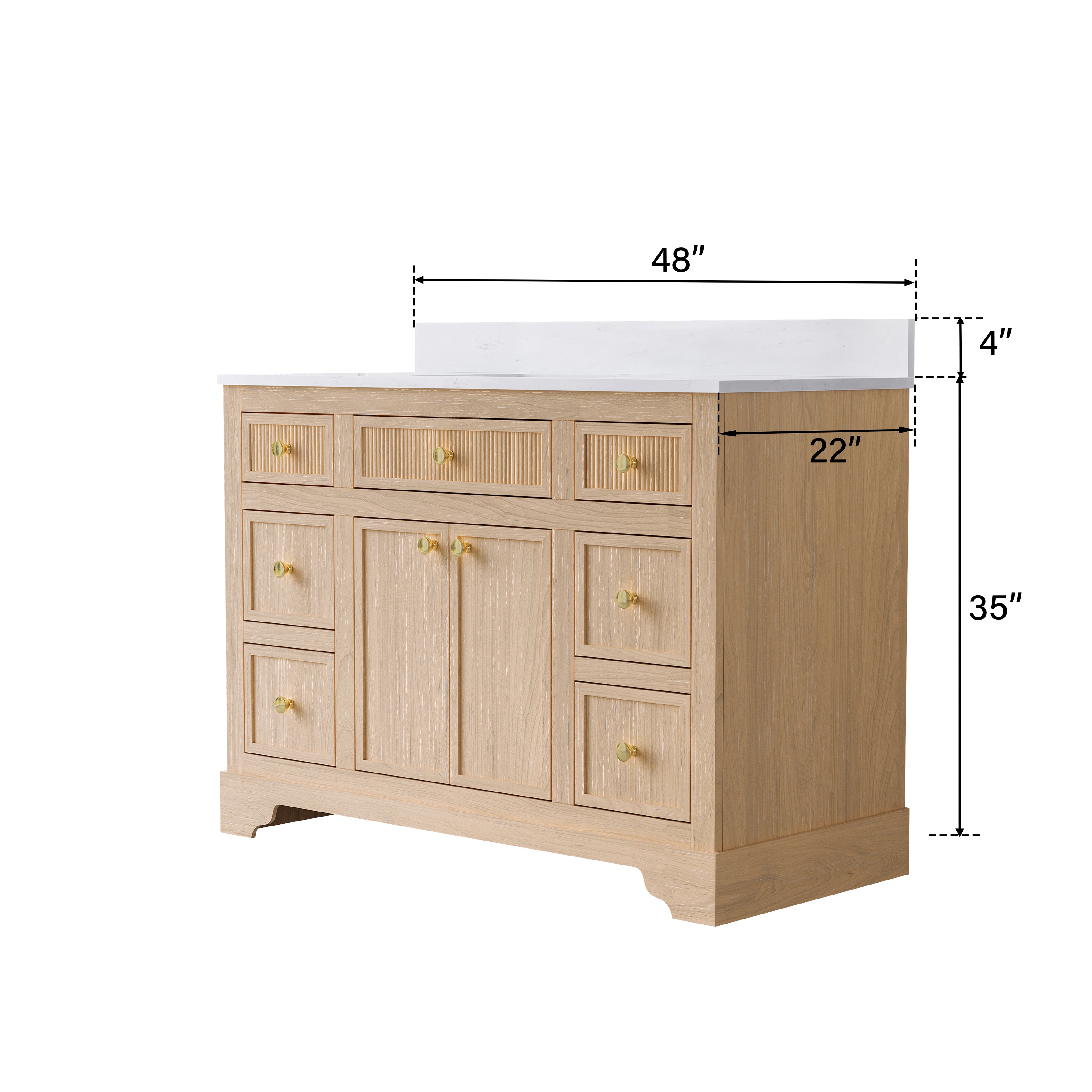 48-Inch Light Wood Freestanding Bathroom Vanity with Carrara White Quartz Top Sink