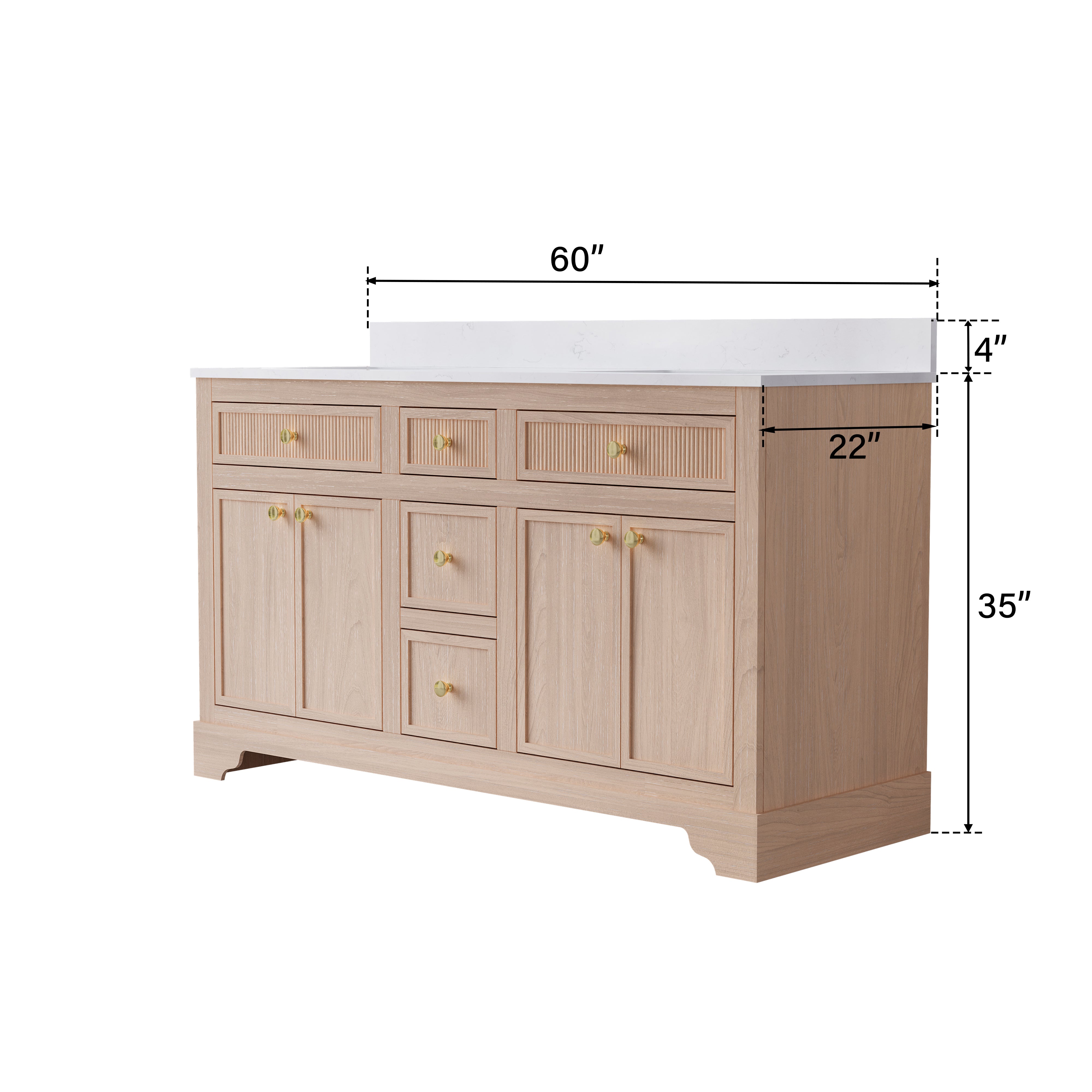 60-Inch Light Wood Freestanding Bathroom Vanity with Carrera White Top Sink