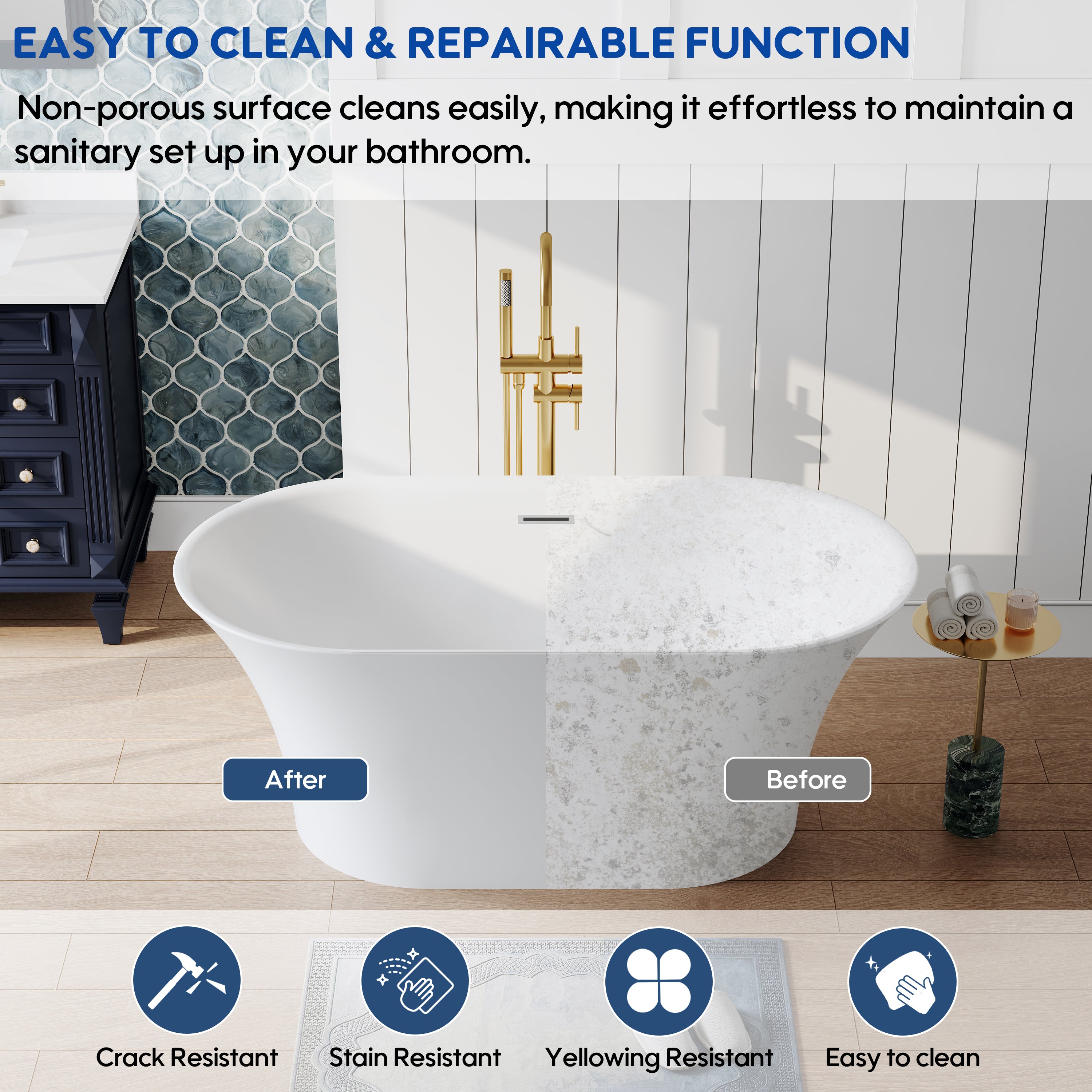 59" Acrylic Freestanding Bathtub Contemporary 66GAL Soaking Tub in Glossy White