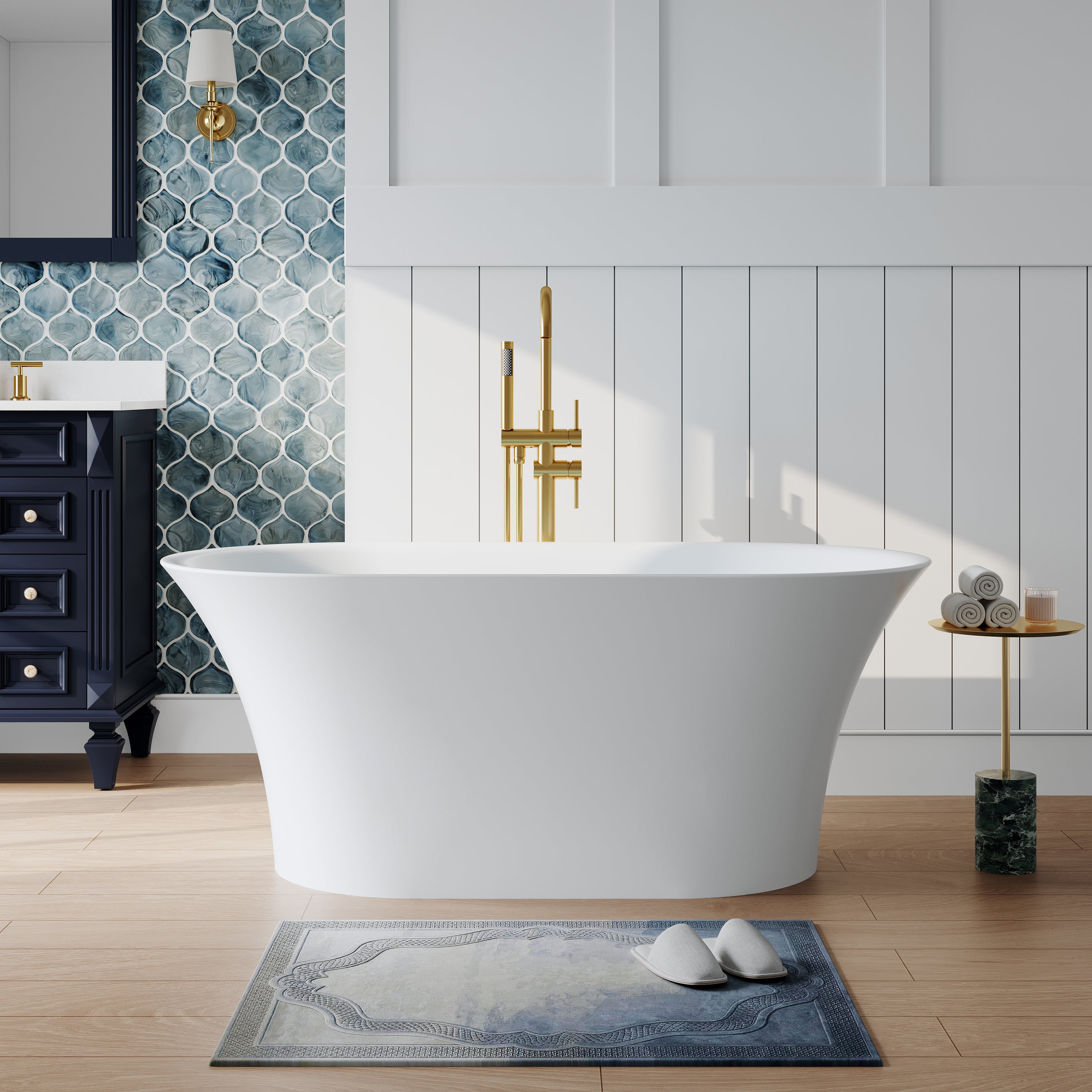 59" Acrylic Freestanding Bathtub Contemporary 66GAL Soaking Tub in Glossy White