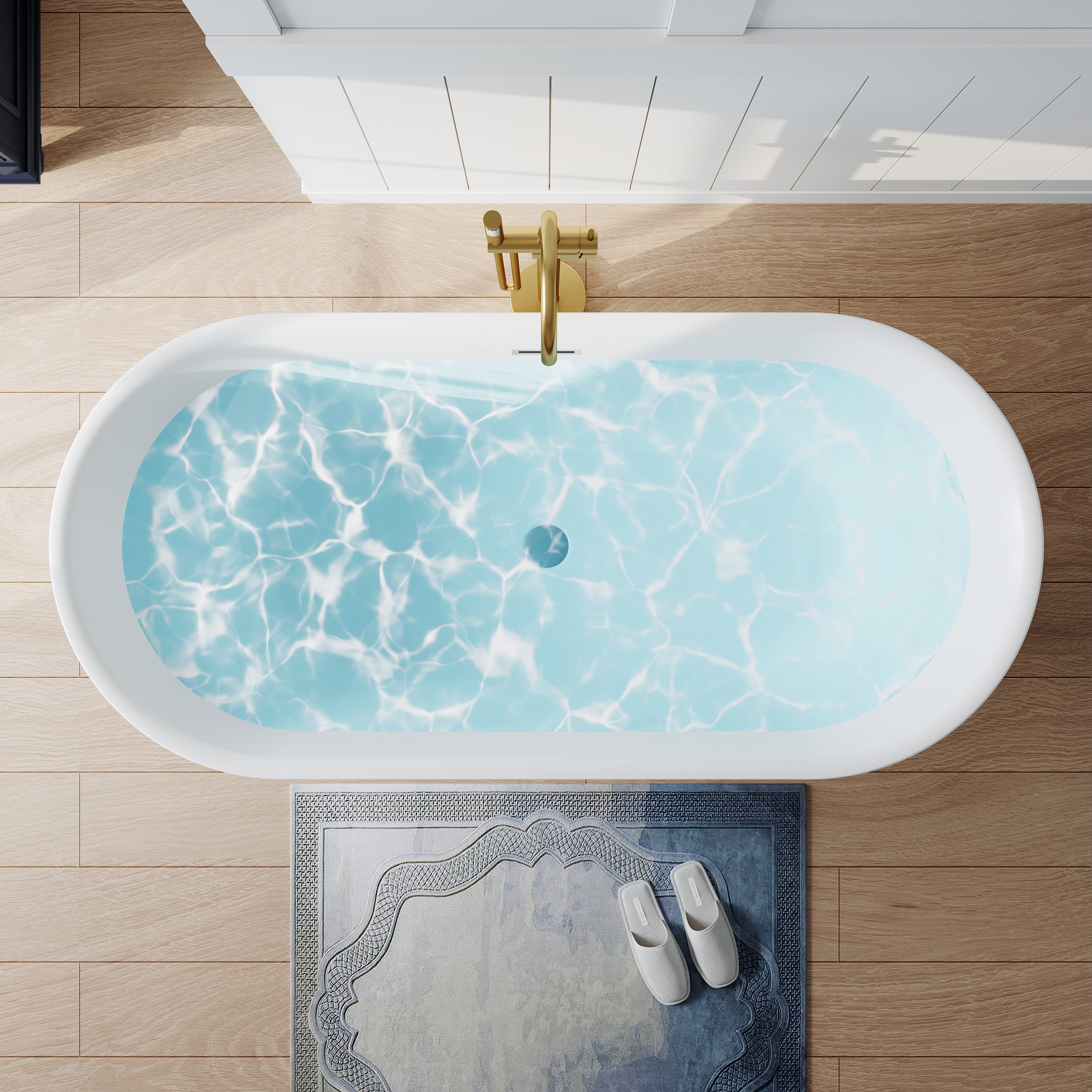 67" Acrylic Freestanding Bathtub Contemporary 71GAL Soaking Tub in Glossy White