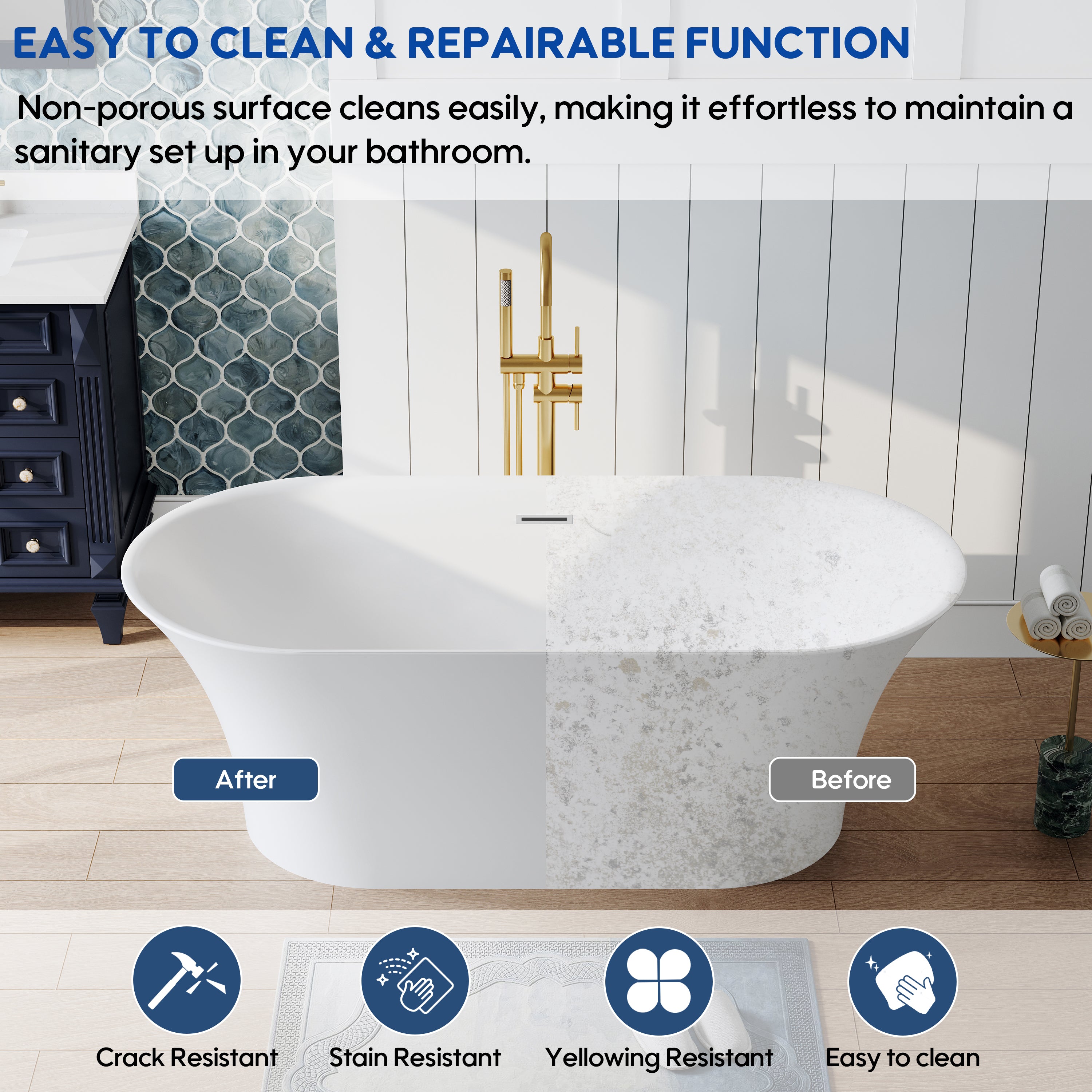 67" Acrylic Freestanding Bathtub Contemporary 71GAL Soaking Tub in Glossy White