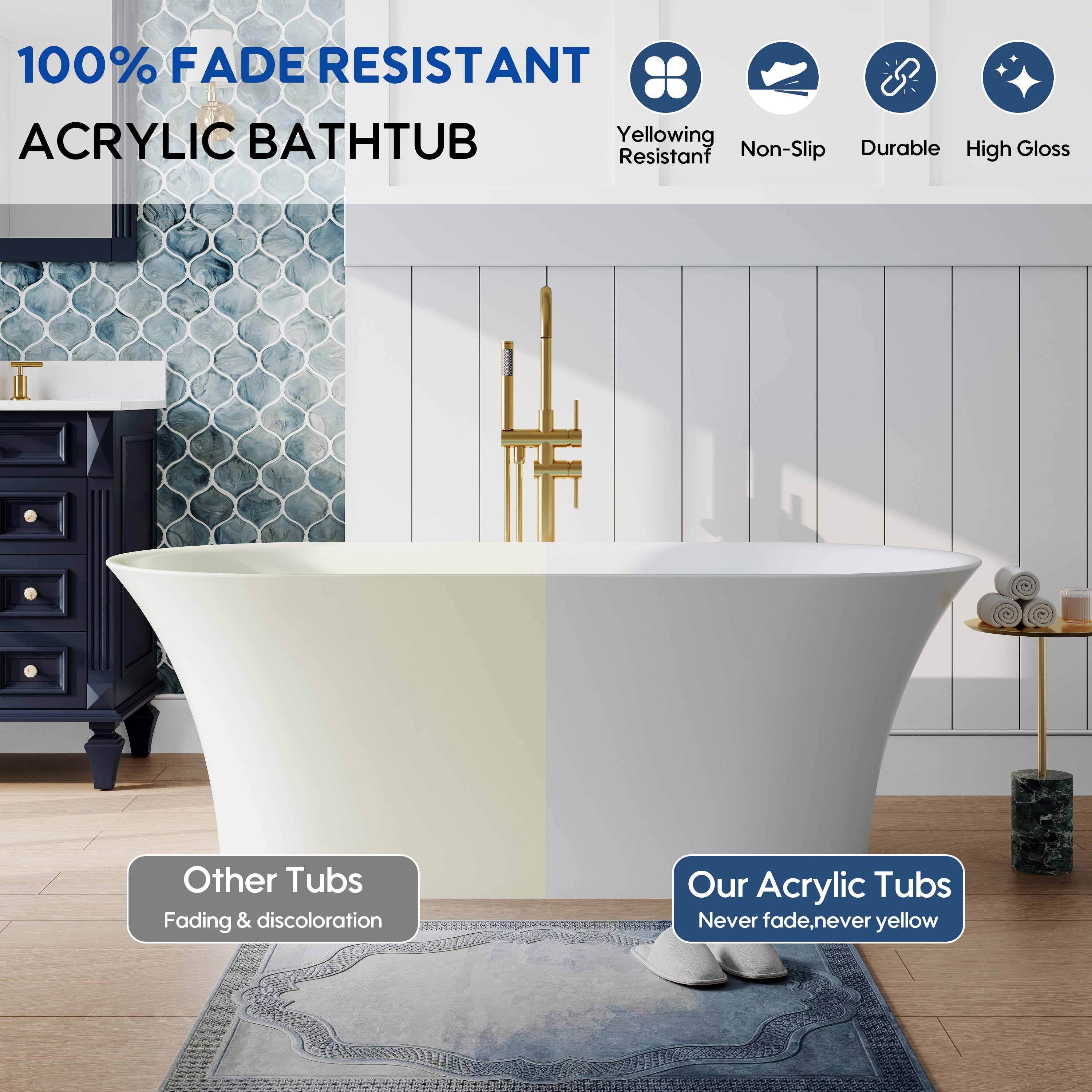 67" Acrylic Freestanding Bathtub Contemporary 71GAL Soaking Tub in Glossy White