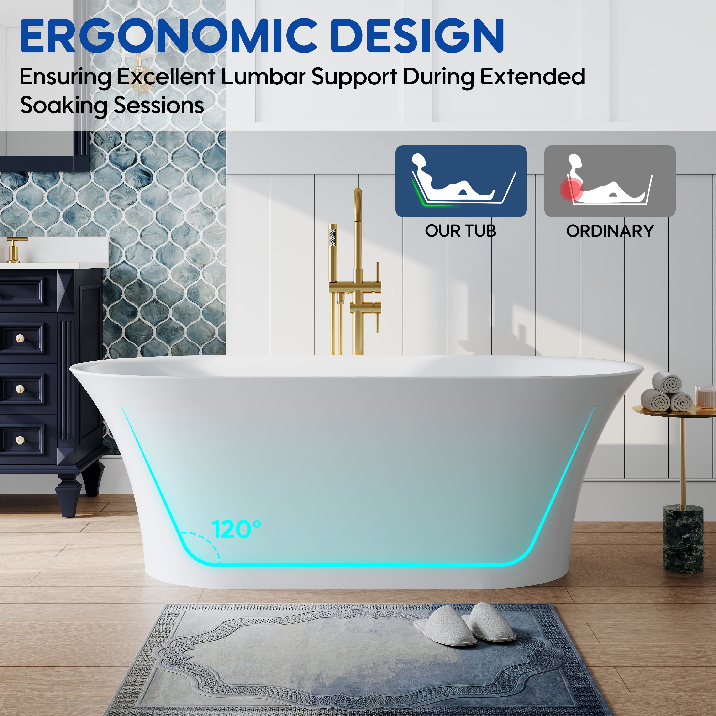 67" Acrylic Freestanding Bathtub Contemporary 71GAL Soaking Tub in Glossy White