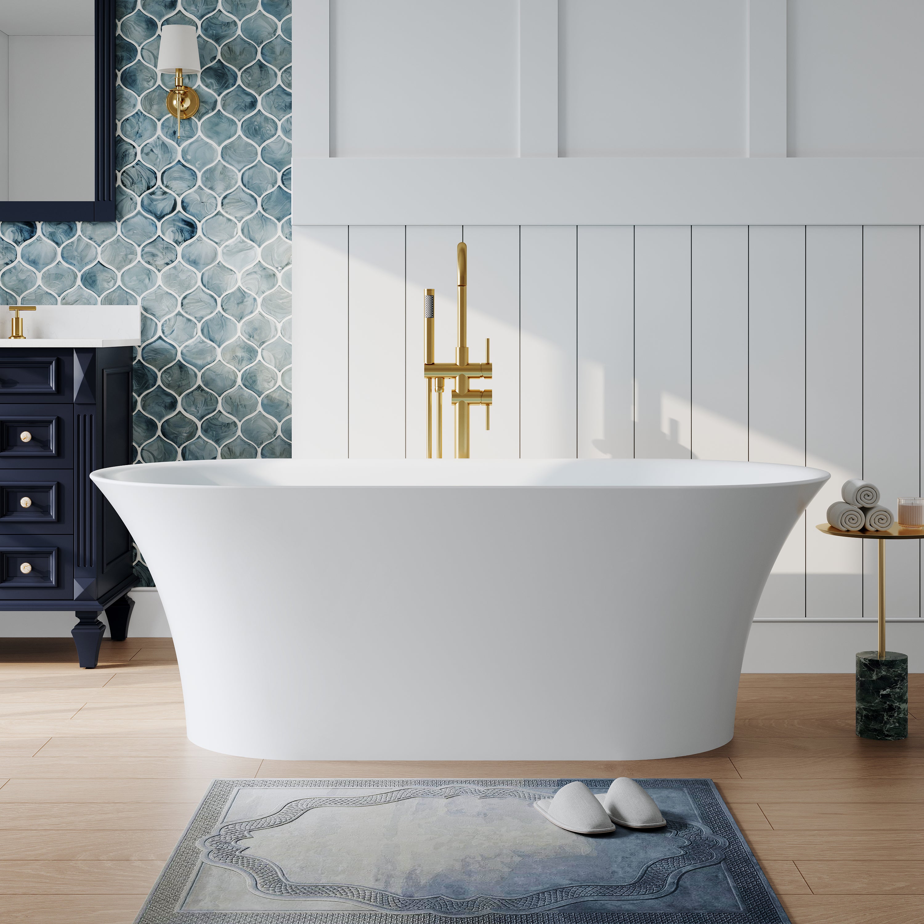 67" Acrylic Freestanding Bathtub Contemporary 71GAL Soaking Tub in Glossy White