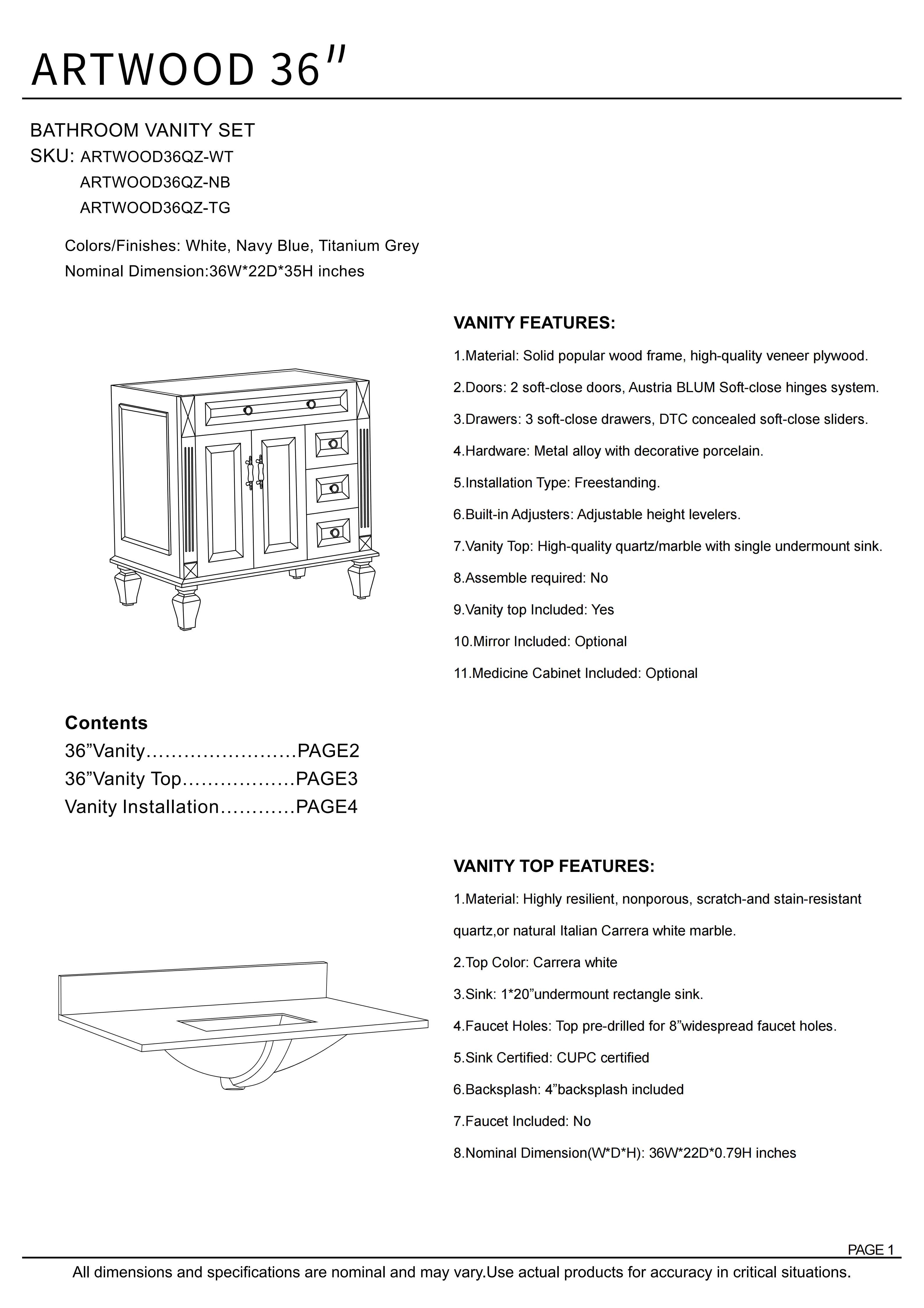36 in. Titanium Grey Freestanding Solid Wood Bathroom Vanity with Carrara White Quartz Countertop