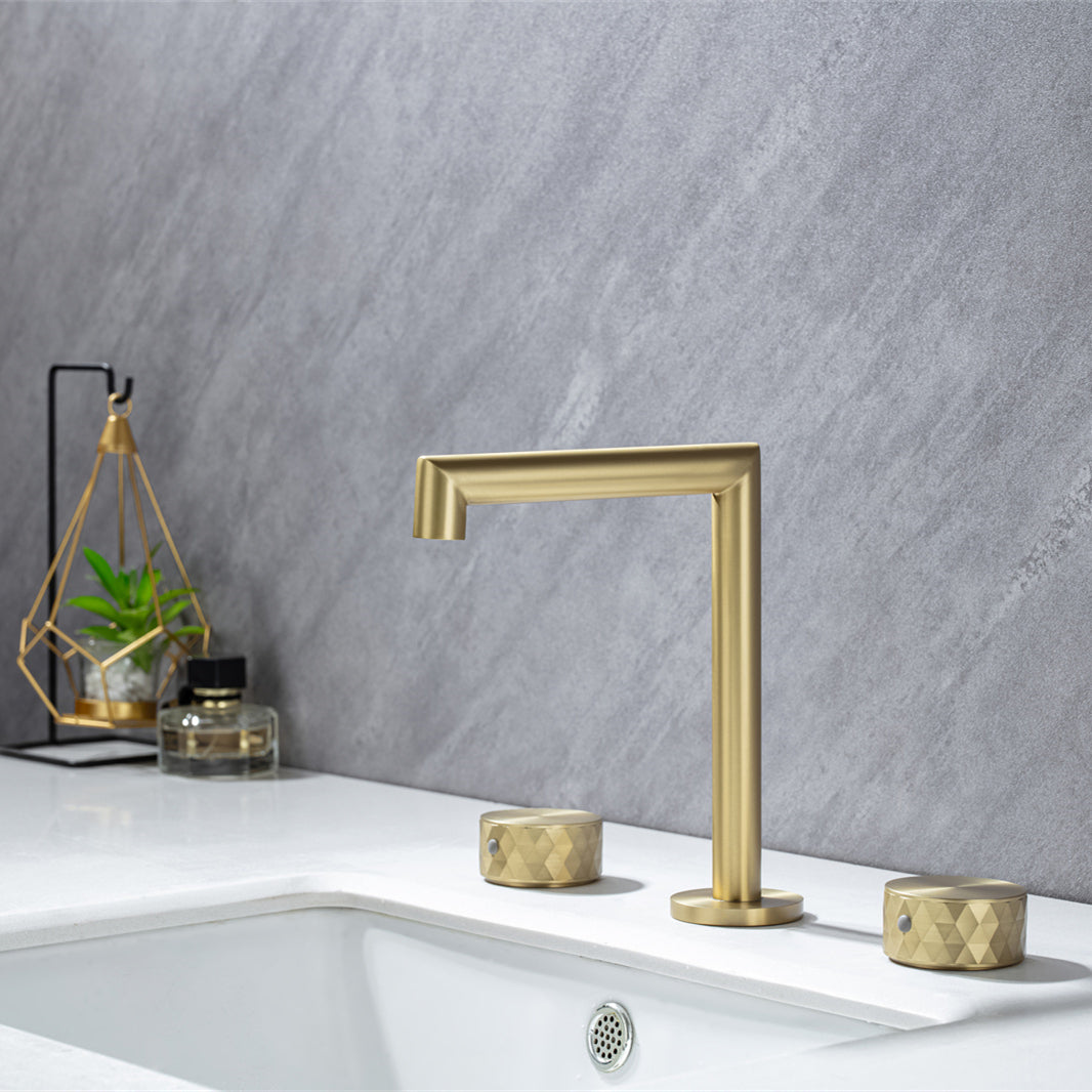 Bathroom Sink Faucet with 2 Handles, Bathroom Tap Mixer Faucet, Deck Mounted Solid Brass Bathroom Faucet, Brushed Gold
