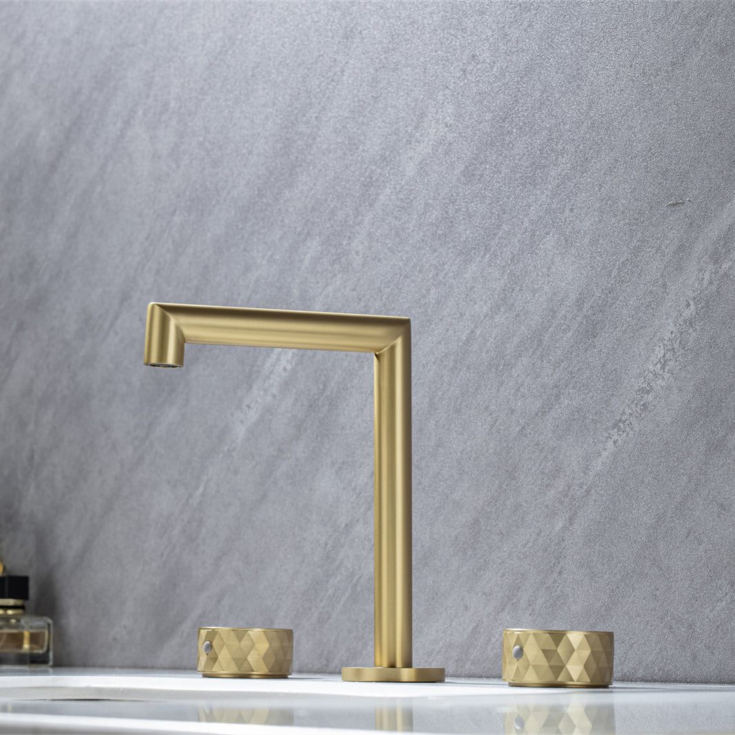 Bathroom Sink Faucet with 2 Handles, Bathroom Tap Mixer Faucet, Deck Mounted Solid Brass Bathroom Faucet, Brushed Gold
