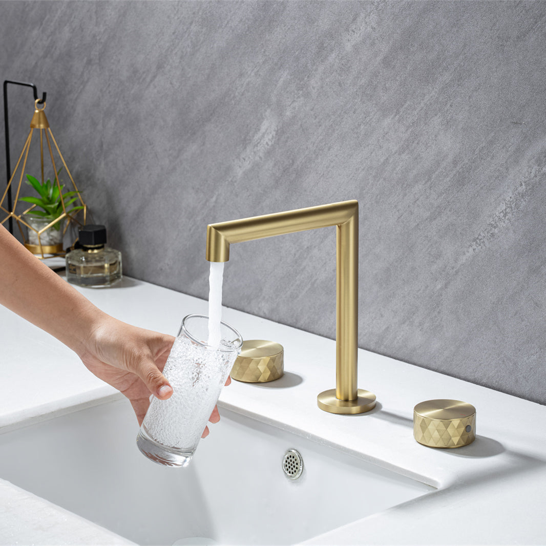 Bathroom Sink Faucet with 2 Handles, Bathroom Tap Mixer Faucet, Deck Mounted Solid Brass Bathroom Faucet, Brushed Gold