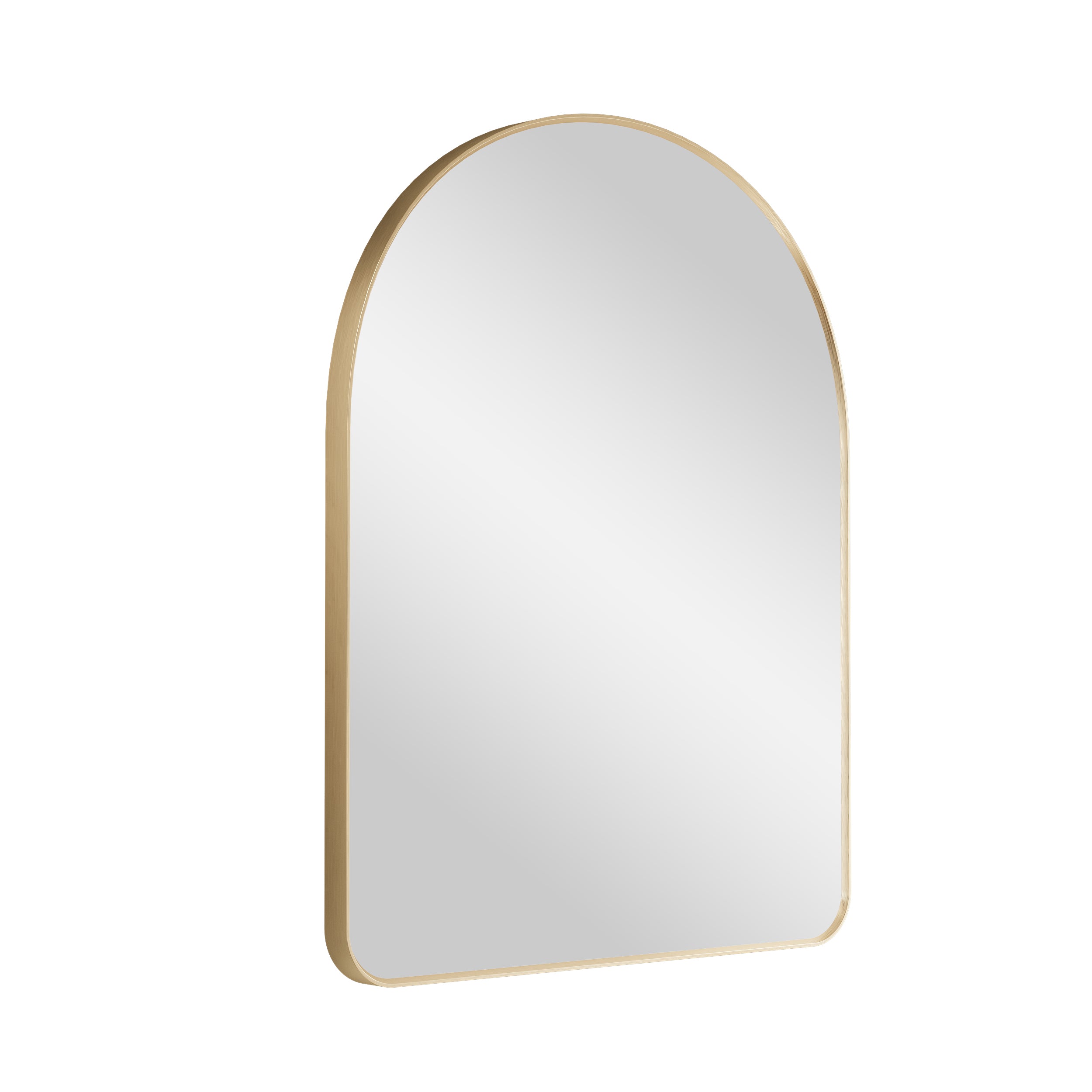 28 in. W x 36 in. H Arched Aluminum Framed Wall Bathroom Vanity Mirror in Brushed Gold