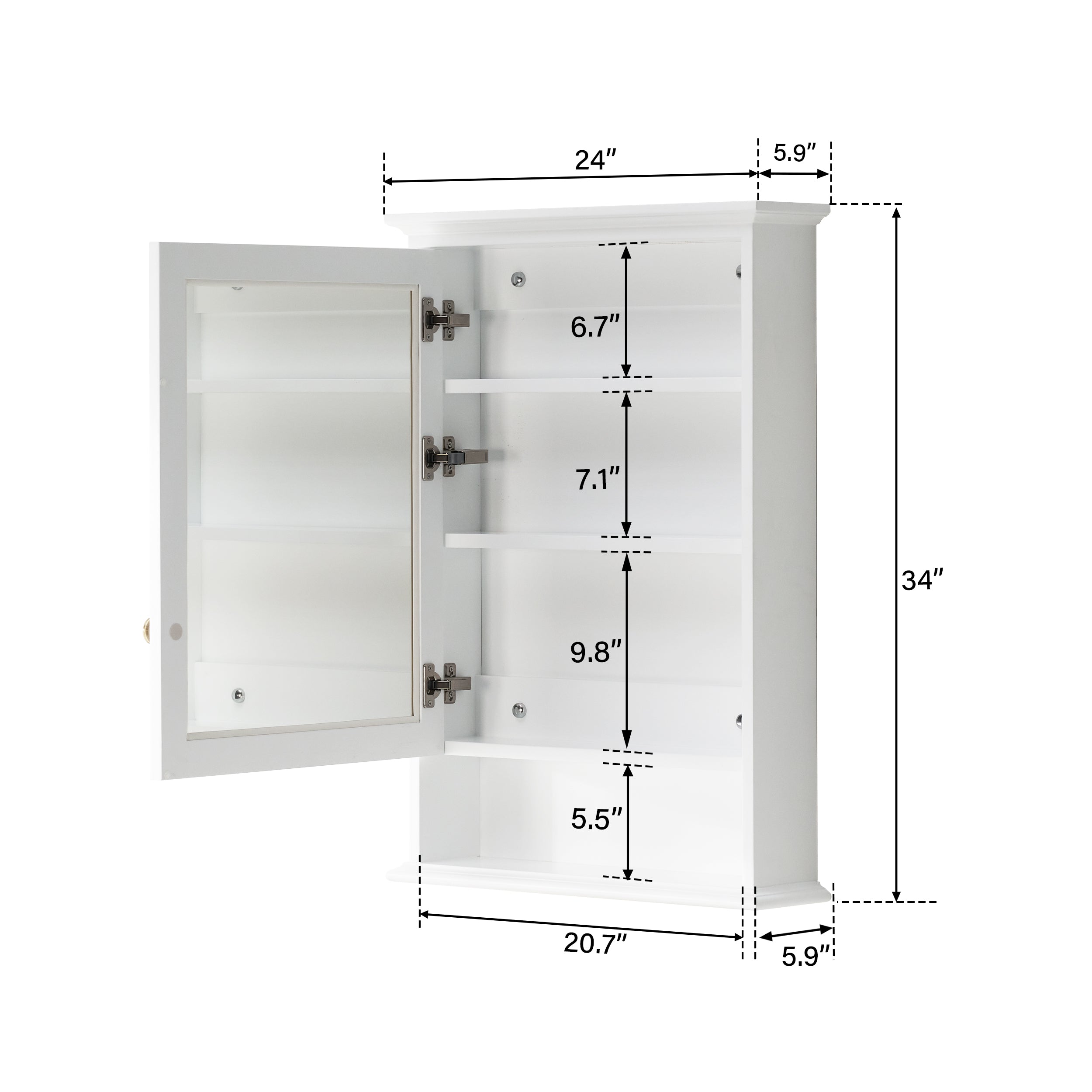 24 in.W x 34 in.H Surface-Mount Bathroom Solid Wood Medicine Cabinet with Mirror in White
