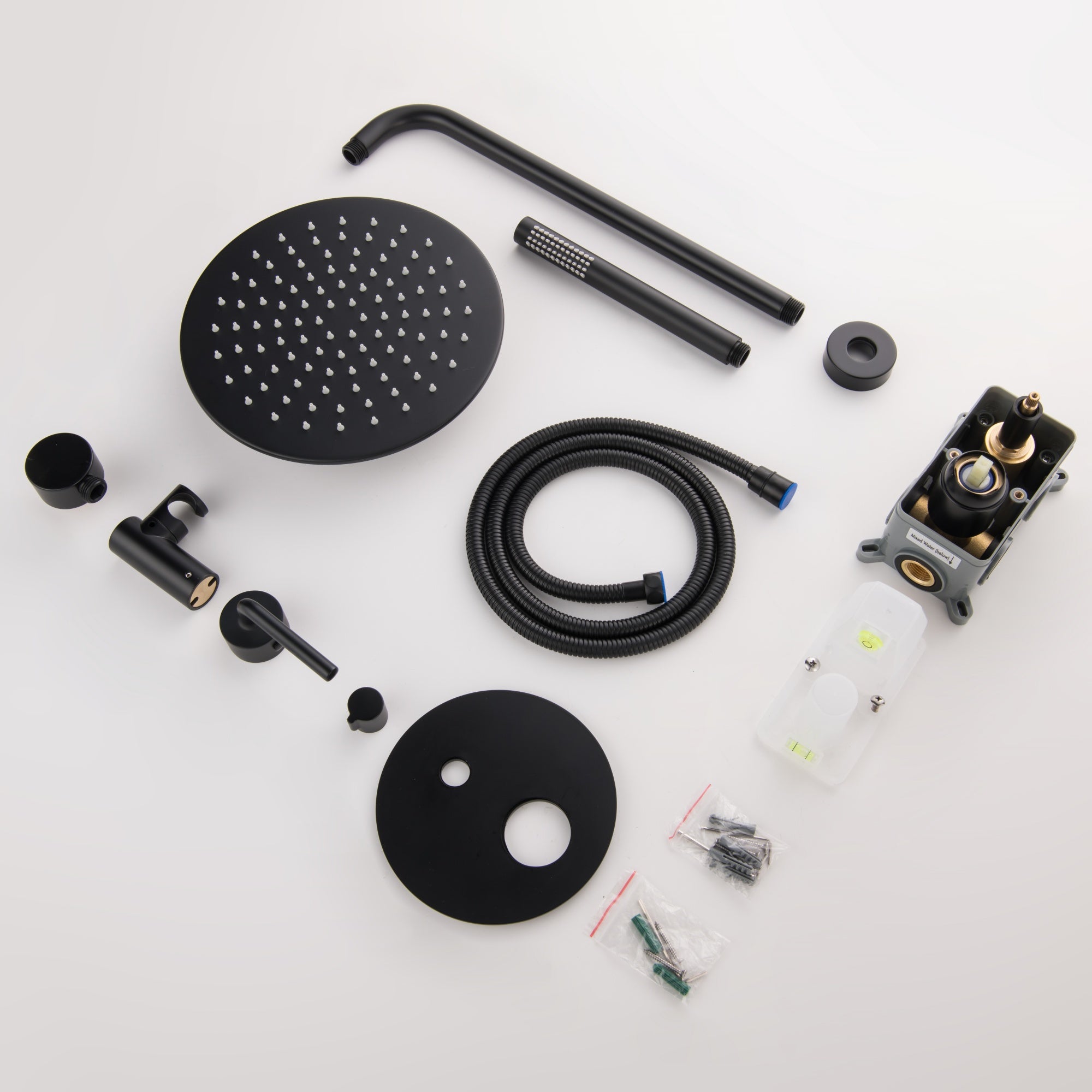 Matte Black Double Handle Two-function Concealed Round Shower System