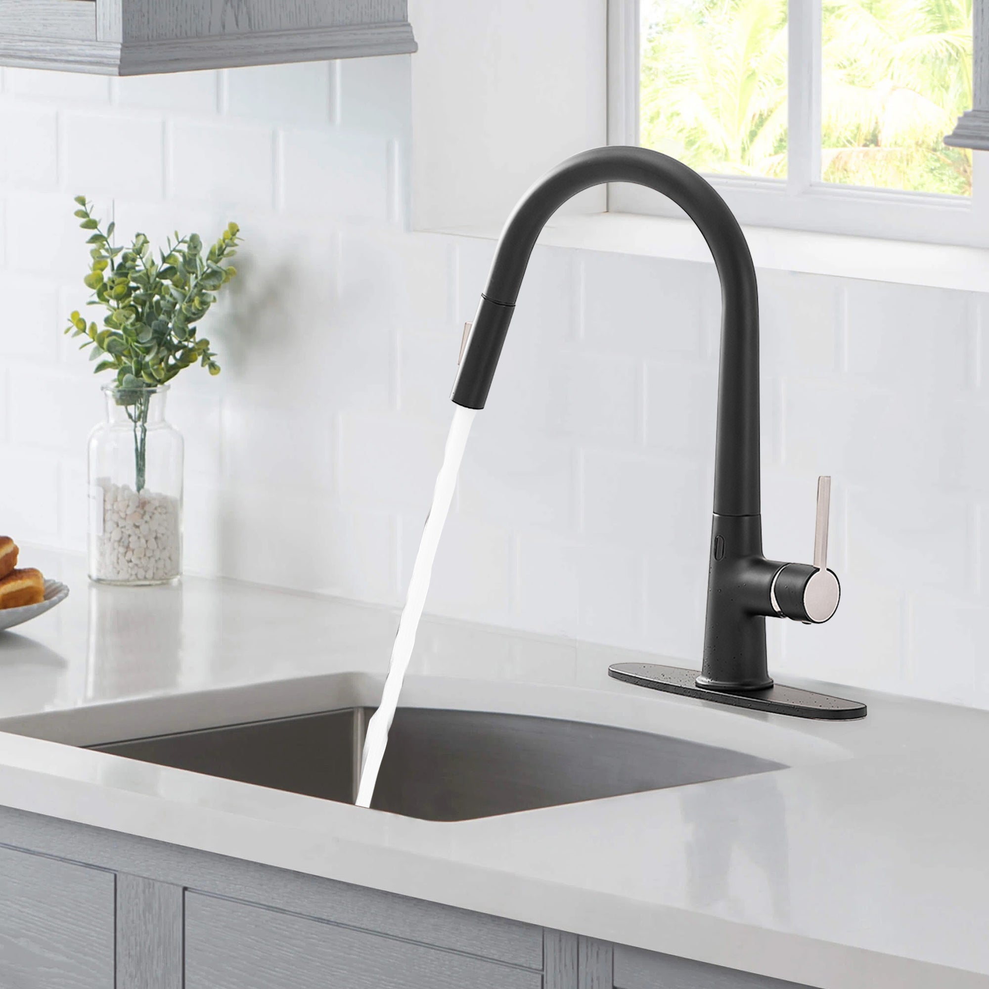 Single Handle Touchless Gooseneck Pull Down Sprayer Kitchen Faucet