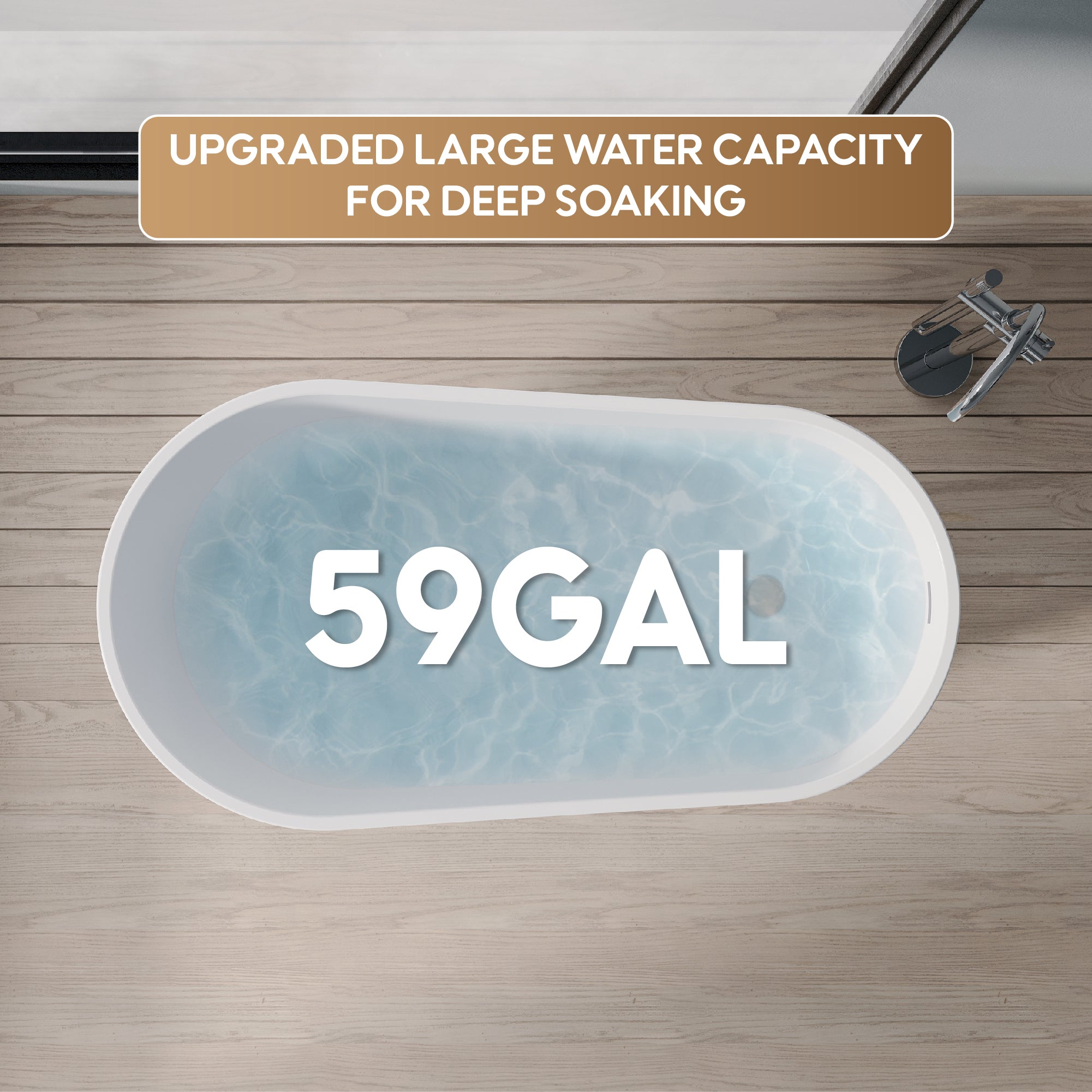 59" Freestanding Glossy White Acrylic Bathtub with Chrome Drain and Overflow