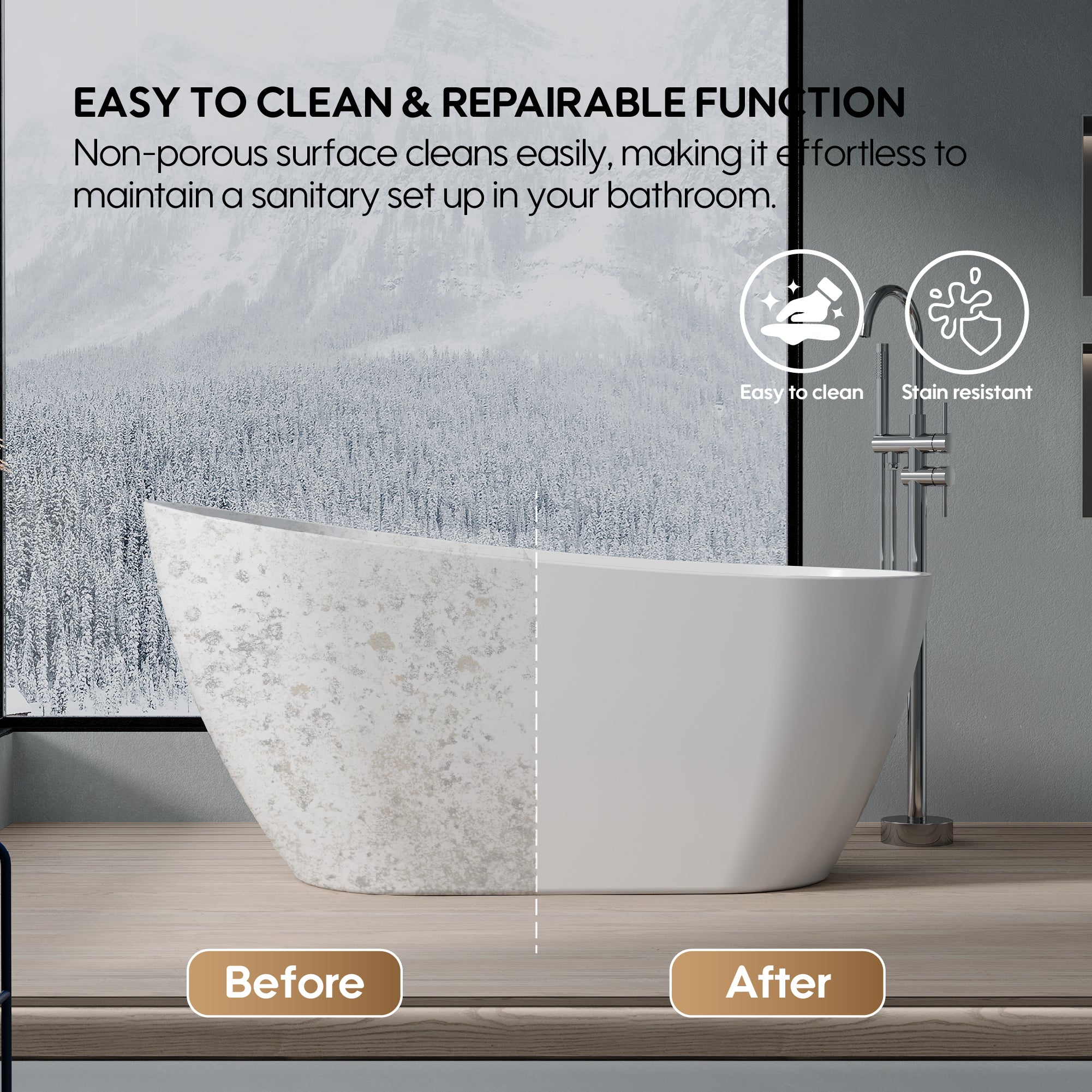 59" Freestanding Glossy White Acrylic Bathtub with Chrome Drain and Overflow