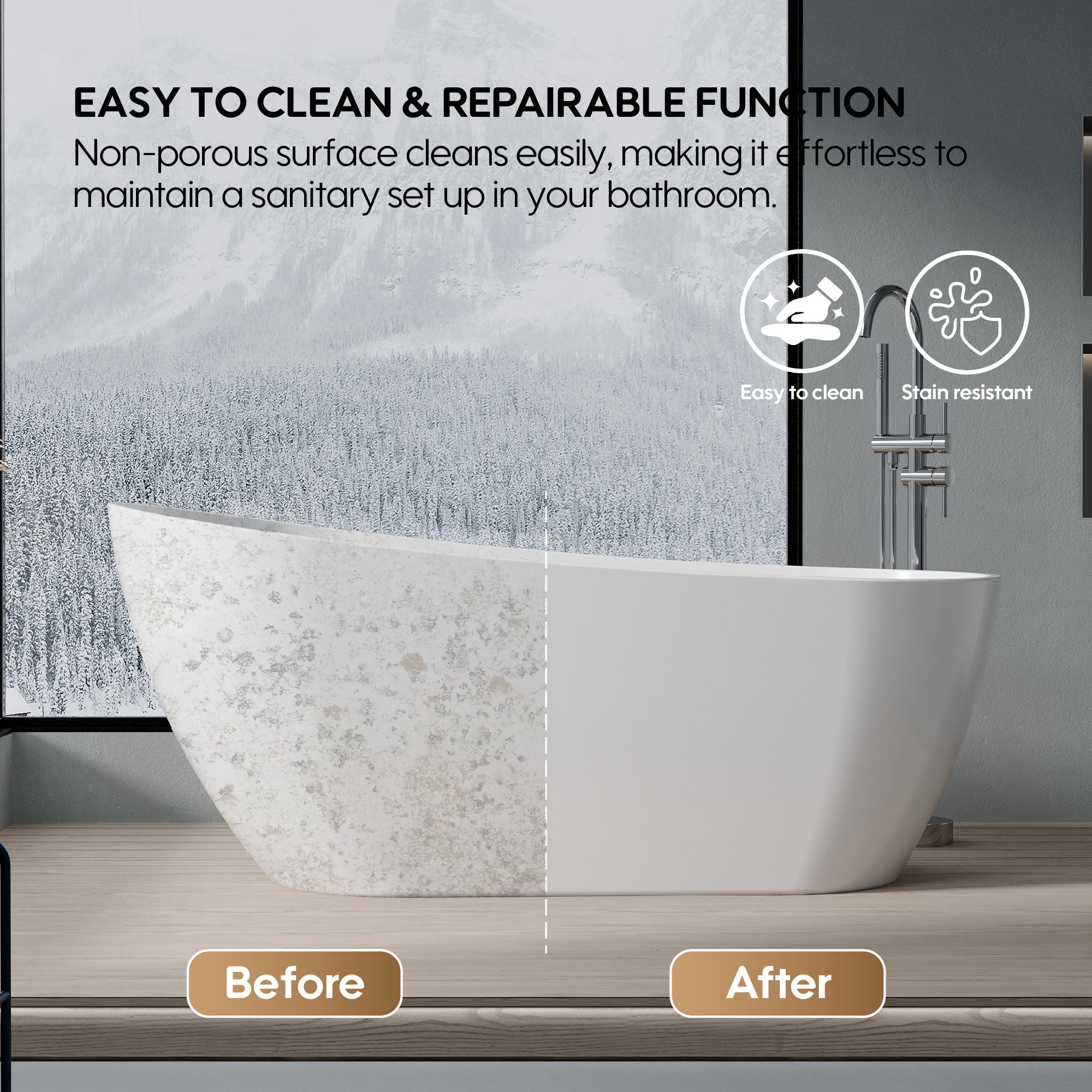 67" Freestanding Acrylic Bathtub with Slotted Overflow in Glossy White