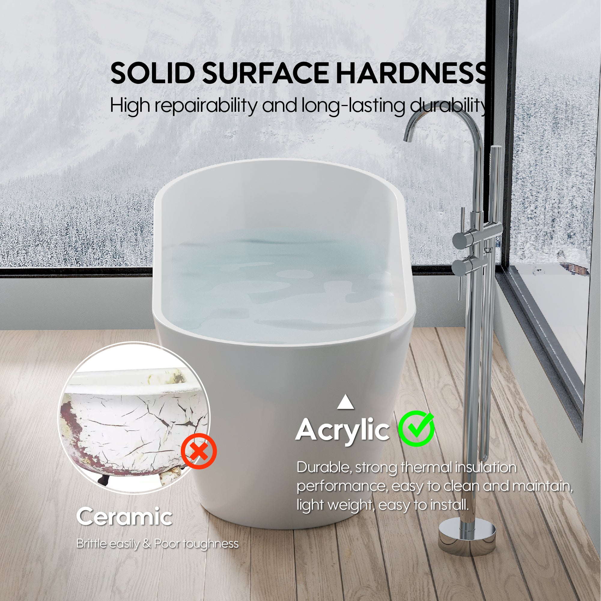 67" Freestanding Acrylic Bathtub with Slotted Overflow in Glossy White