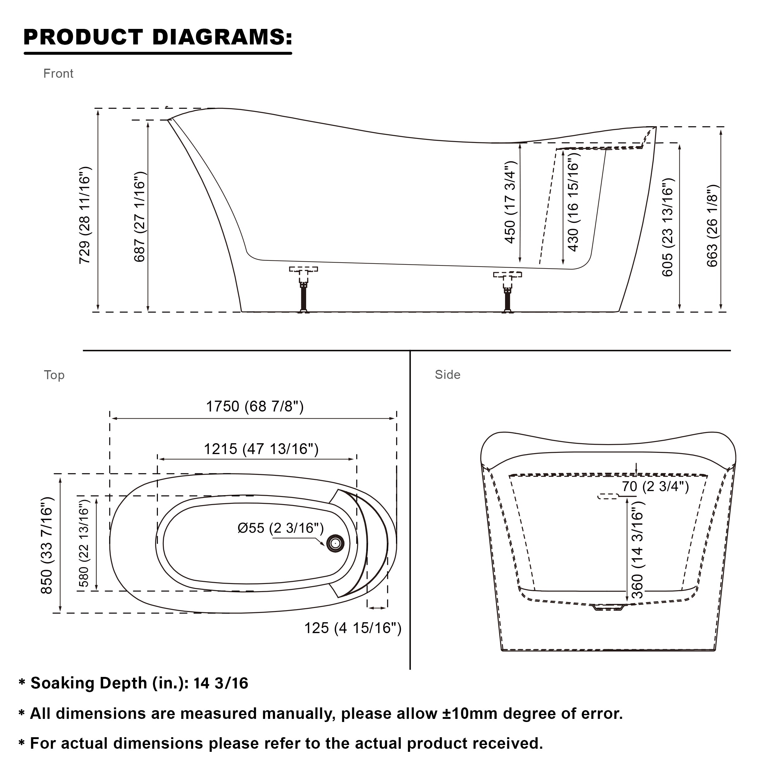 69" Freestanding Glossy White Acrylic Bathtub with Slotted Overflow and Drainer