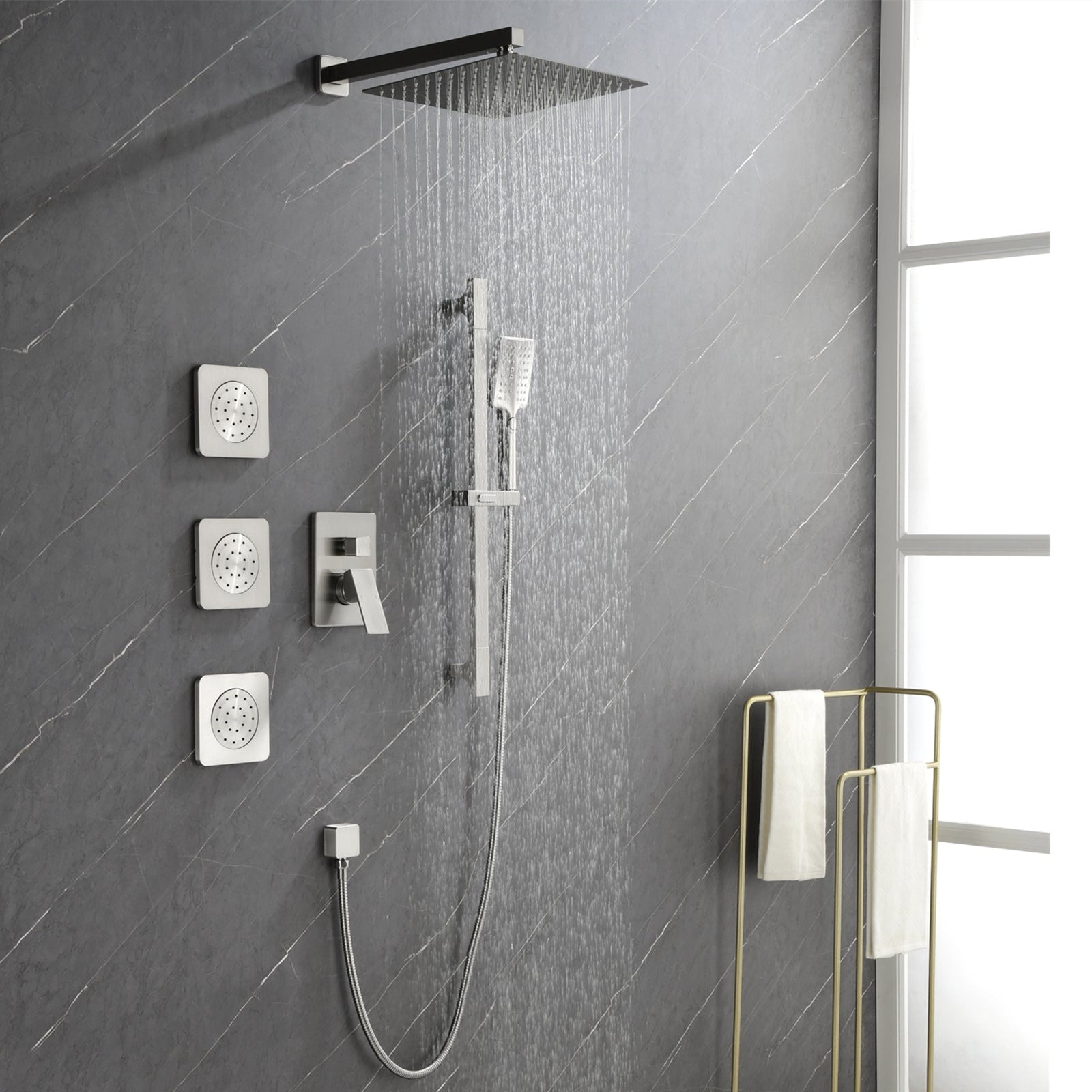 12 inch Shower Head Set for Bathroom Shower System with Handheld Shower and 3 Body Spray