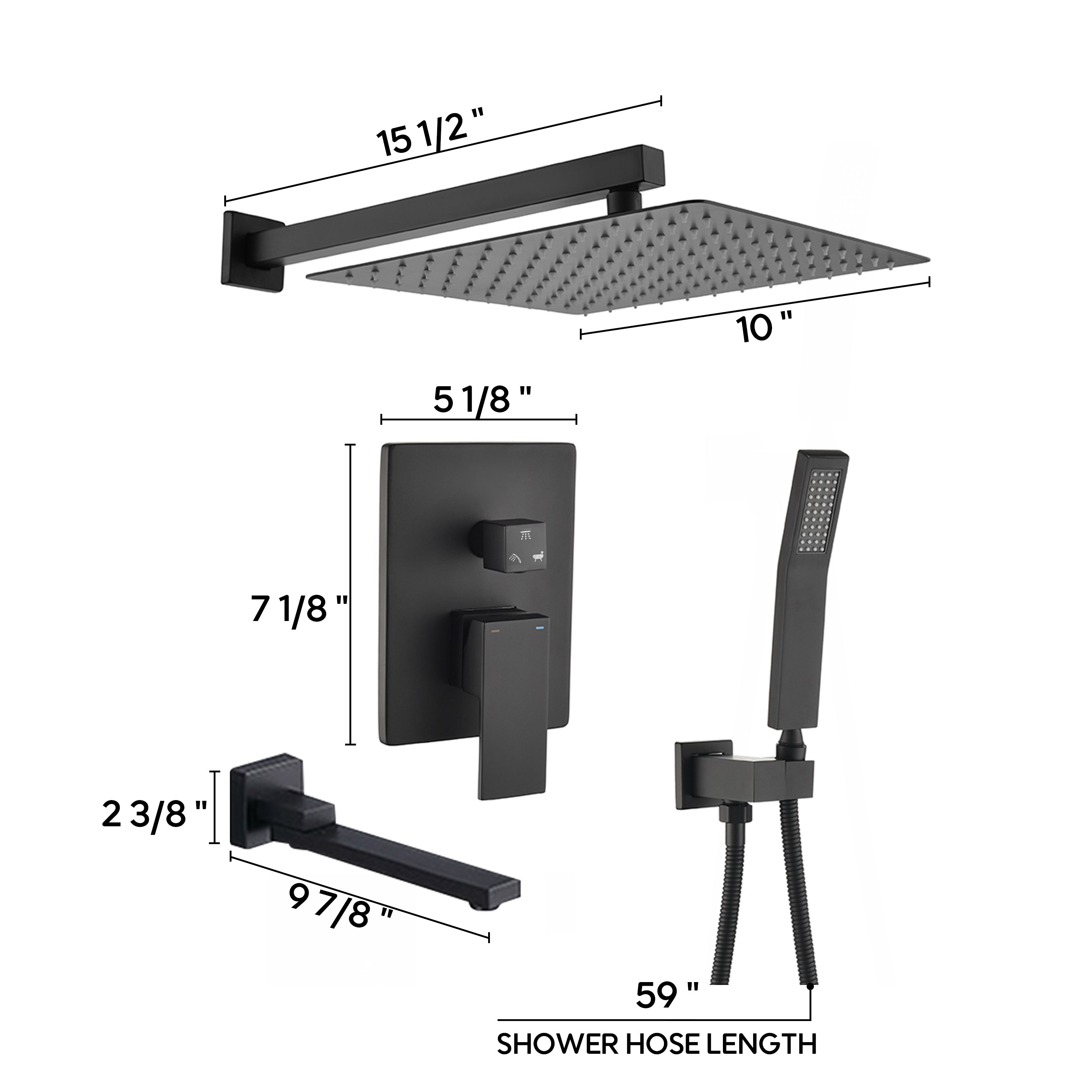 10 inch Single Handle High Pressure Tub and Shower Faucet with Hand Shower in Matte Black